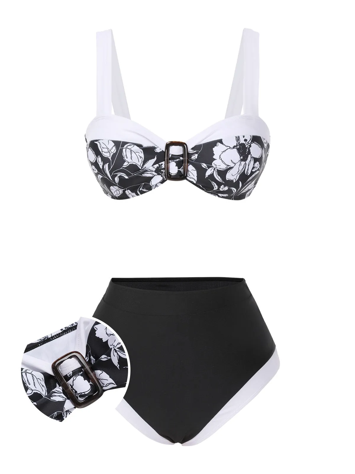 Black 1940s Hepburn Silhouette Floral Bikini Set sold by Retro Stage