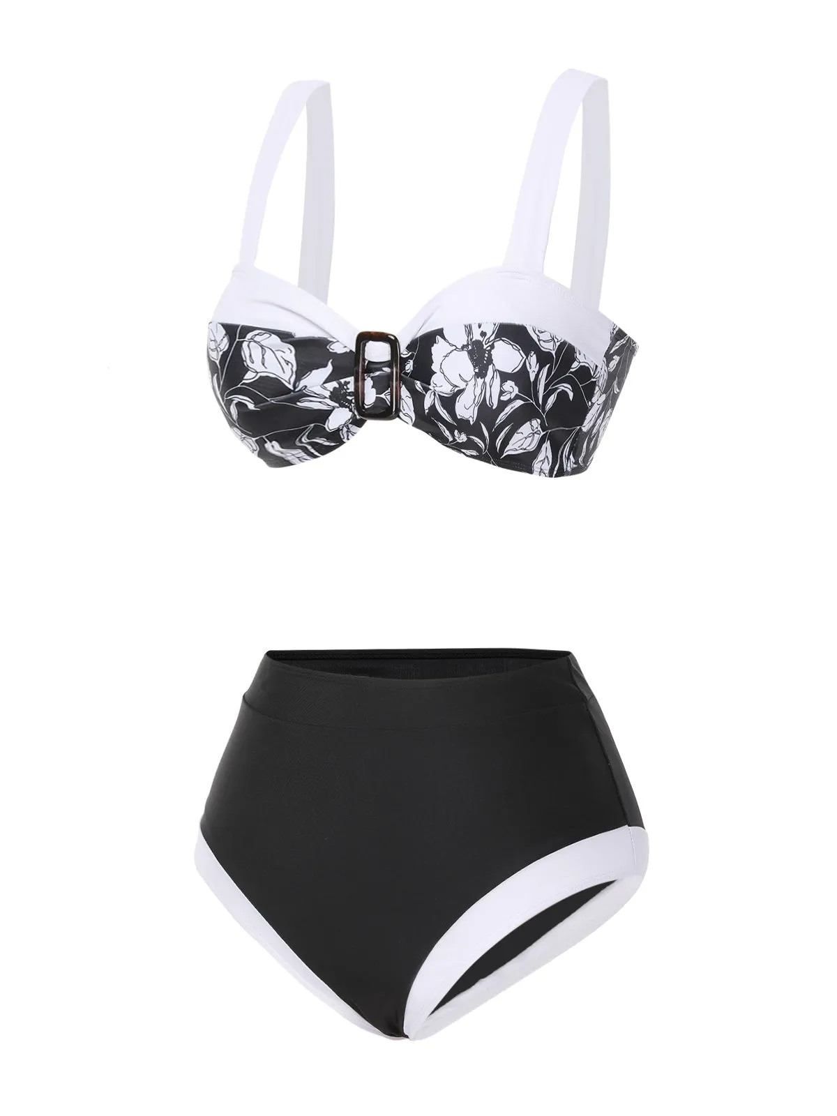 Black 1940s Hepburn Silhouette Floral Bikini Set sold by Retro Stage product image thumbnail 3