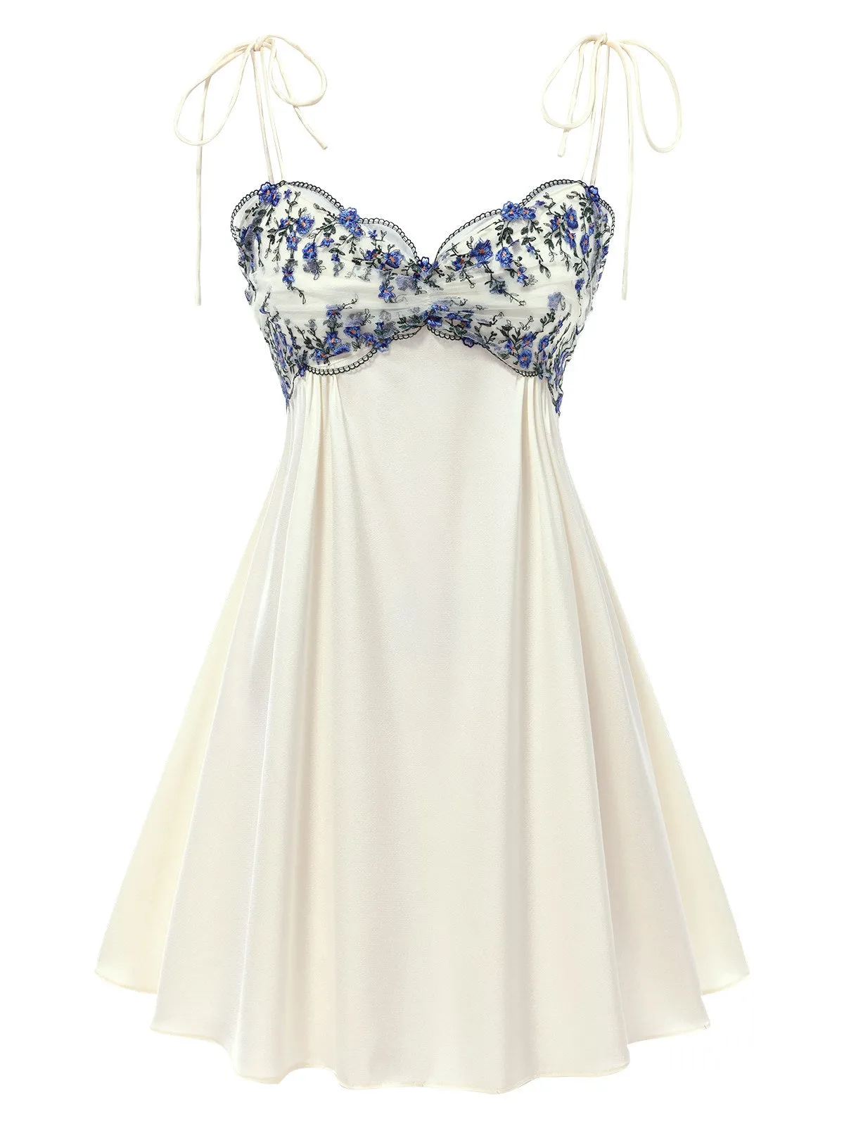 Beige 1940s Floral Embroidered Spaghetti Straps Nightgown sold by Retro Stage product image thumbnail 3