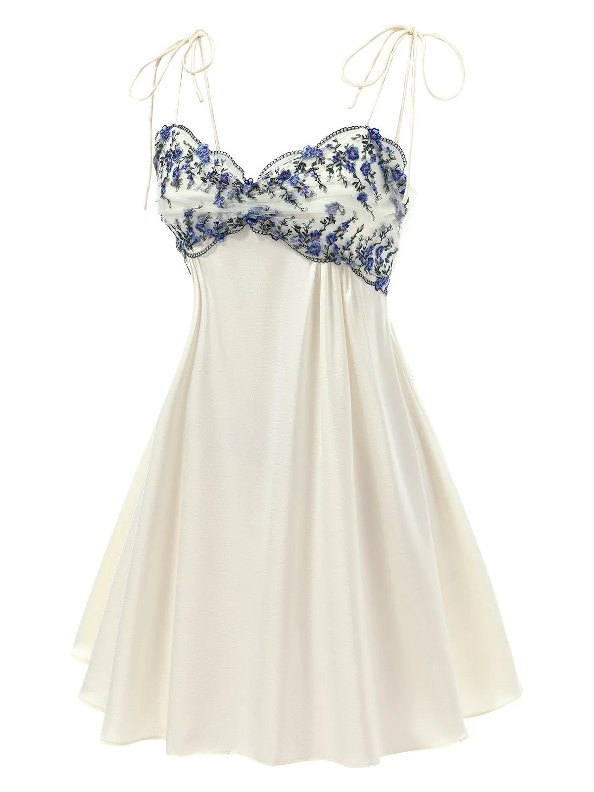 Beige 1940s Floral Embroidered Spaghetti Straps Nightgown sold by Retro Stage product image thumbnail 4