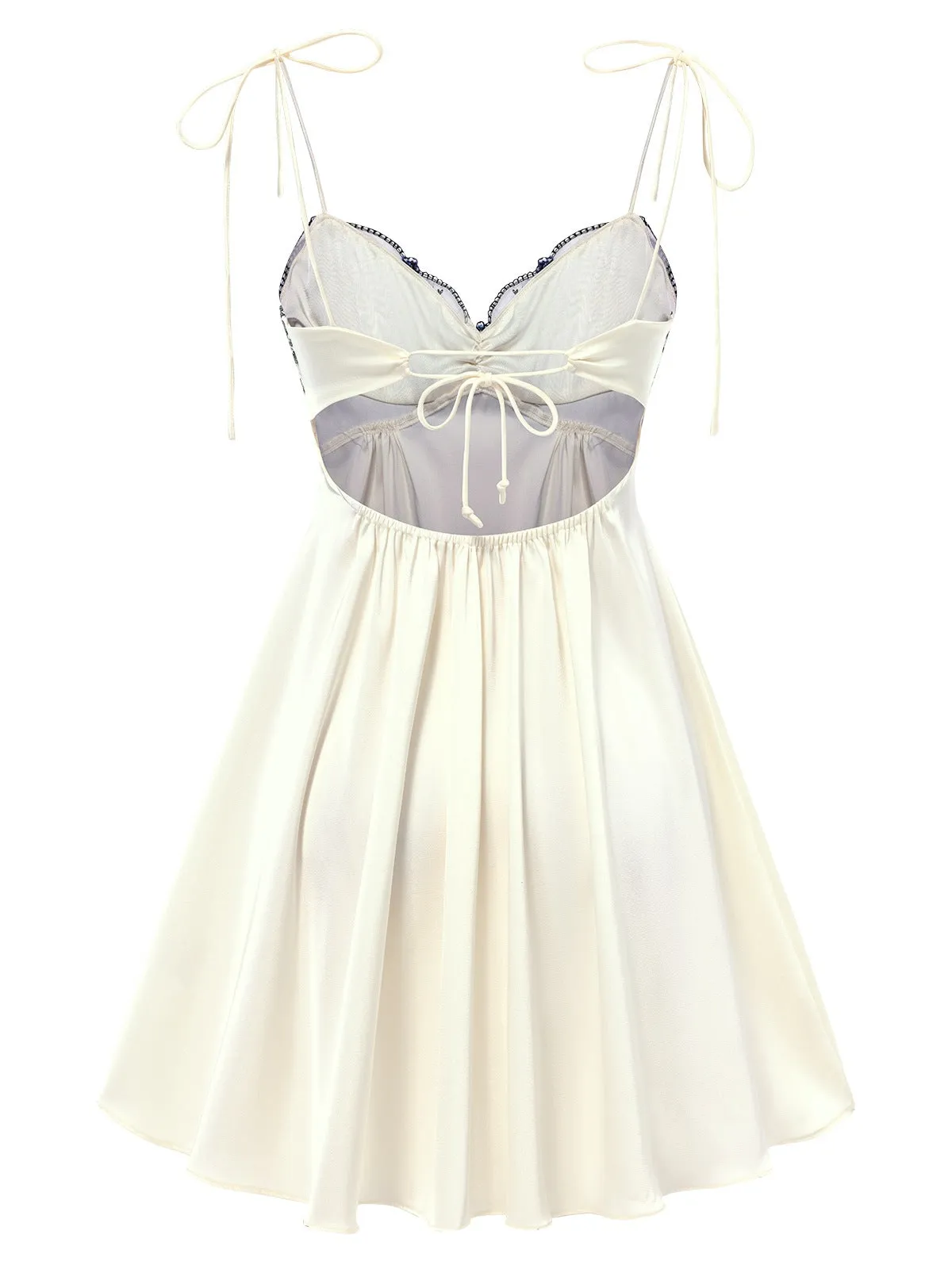 Beige 1940s Floral Embroidered Spaghetti Straps Nightgown sold by Retro Stage product image thumbnail 5