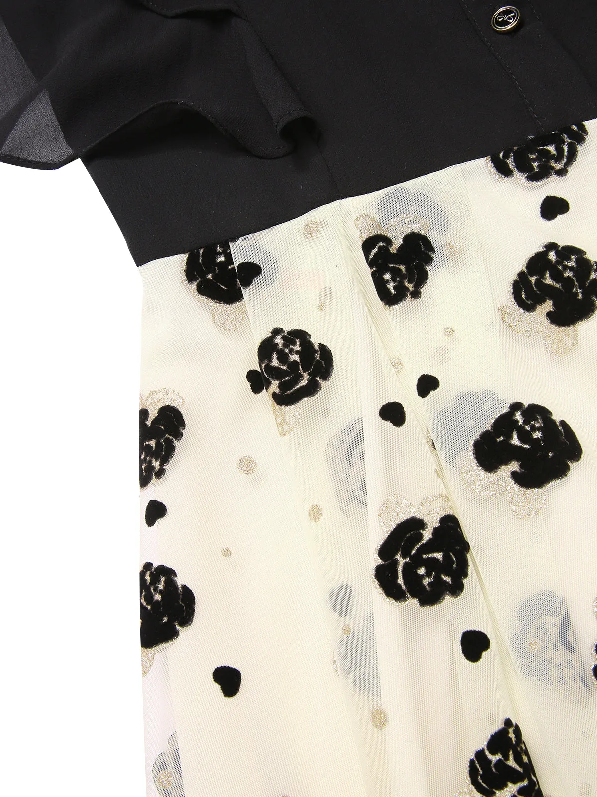 Black 1950s 3D Floral Ruffle A-line Dress sold by Retro Stage product image thumbnail 4