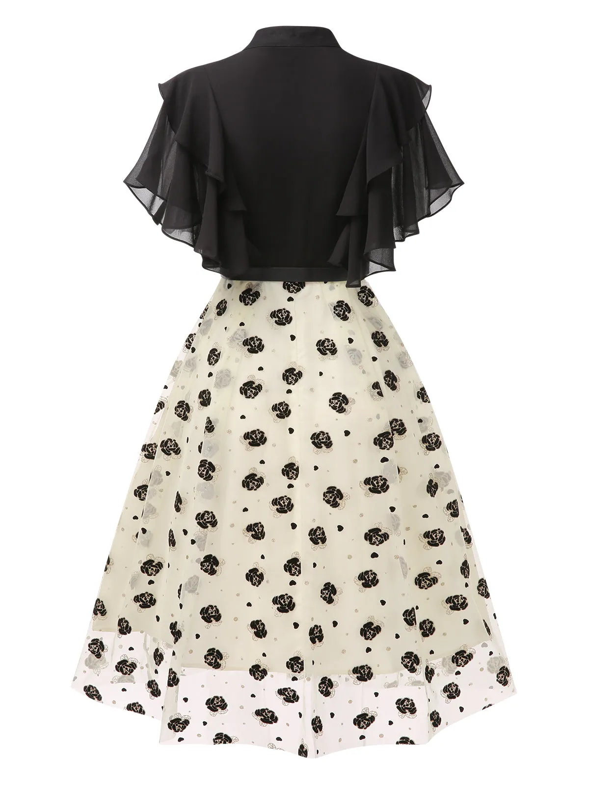 Black 1950s 3D Floral Ruffle A-line Dress sold by Retro Stage product image thumbnail 3