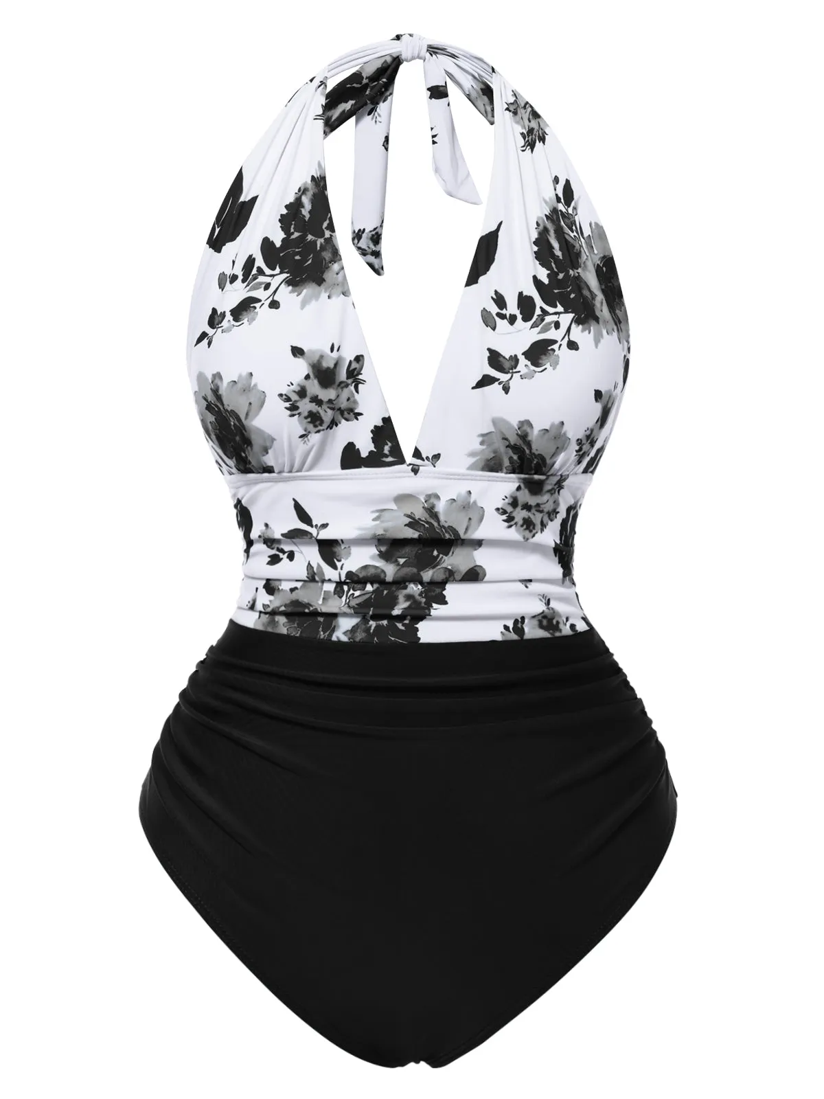 1940s Halter Floral Ruched One-piece Swimsuit sold by Retro Stage product image thumbnail 5