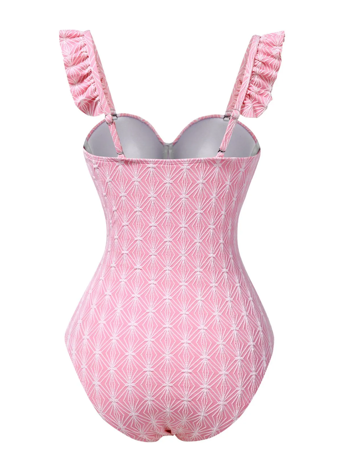 Pink 1950s Geometric Ruffled One-Piece Swimsuit sold by Retro Stage product image thumbnail 2