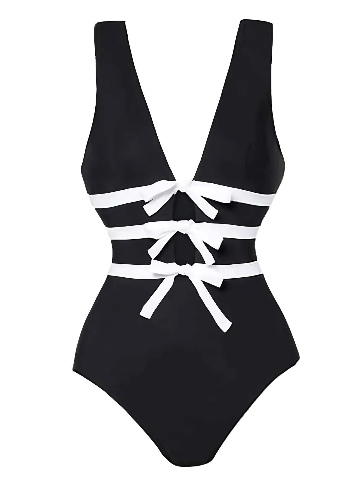 2PCS Black 1940s Bow One-Piece Swimsuit & Swim Skirt sold by Retro Stage