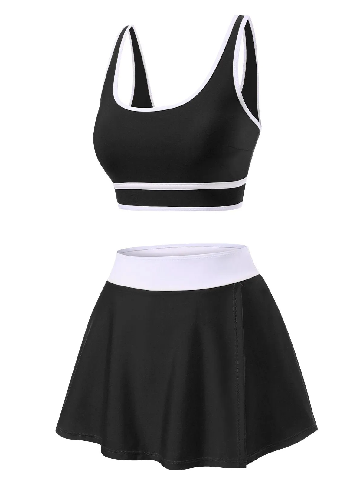 2PCS 1940s Square Neck Side Slit Colorblock Skirt Swimsuit sold by Retro Stage product image thumbnail 5