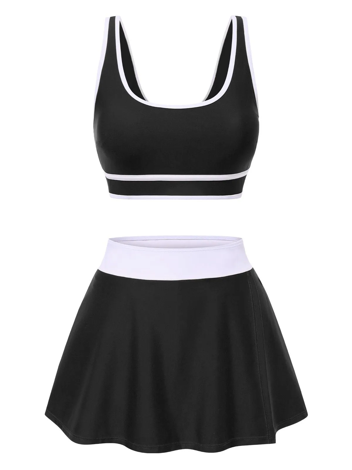 2PCS 1940s Square Neck Side Slit Colorblock Skirt Swimsuit sold by Retro Stage product image thumbnail 4