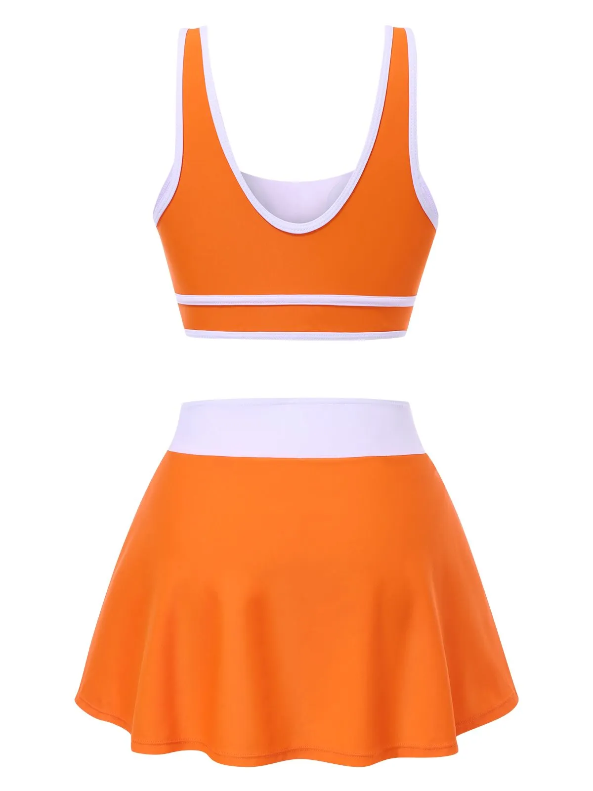 2PCS 1940s Square Neck Side Slit Colorblock Skirt Swimsuit sold by Retro Stage product image thumbnail 3