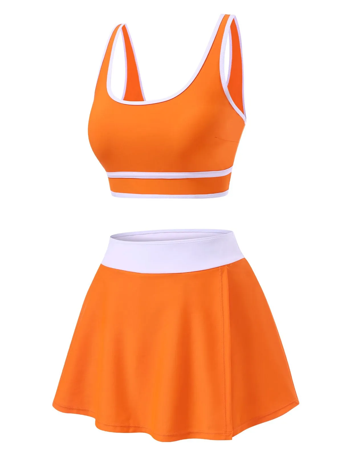 2PCS 1940s Square Neck Side Slit Colorblock Skirt Swimsuit sold by Retro Stage product image thumbnail 2