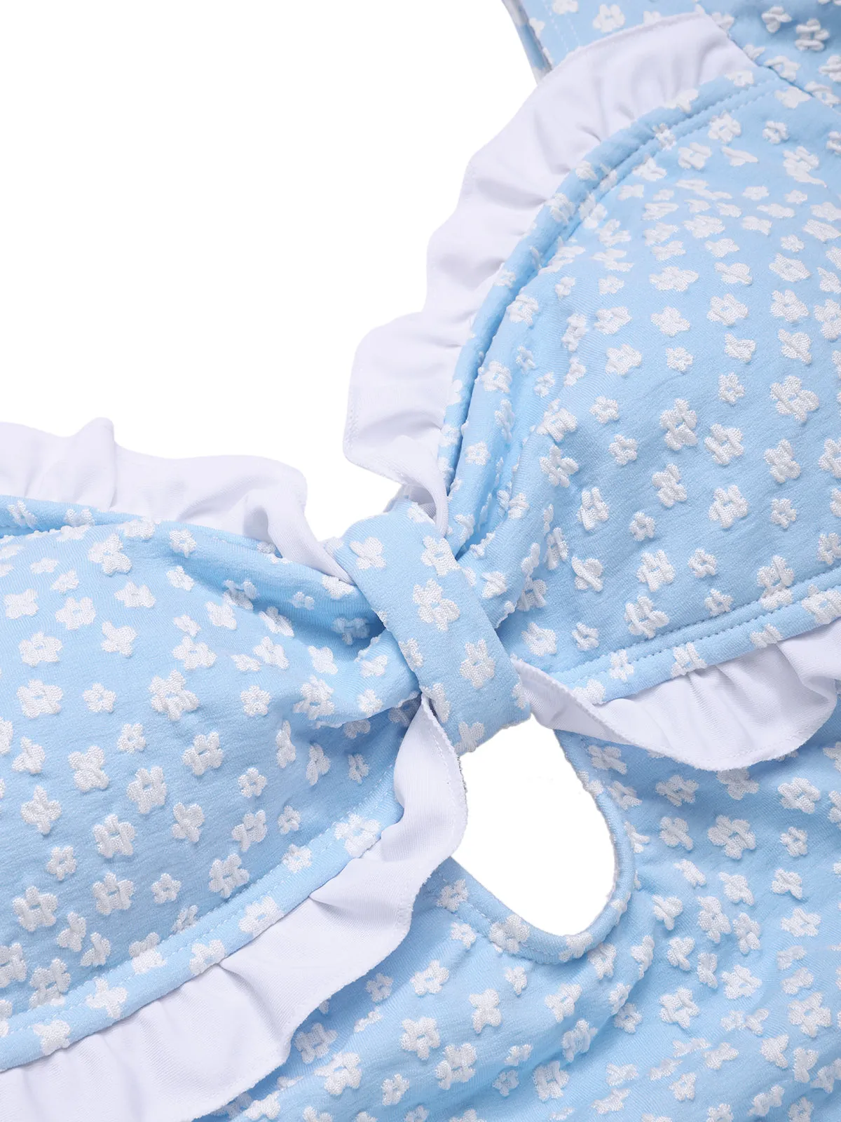 Blue 1940s Ditsy Floral Ruffles One-Piece Swimsuit sold by Retro Stage product image thumbnail 3