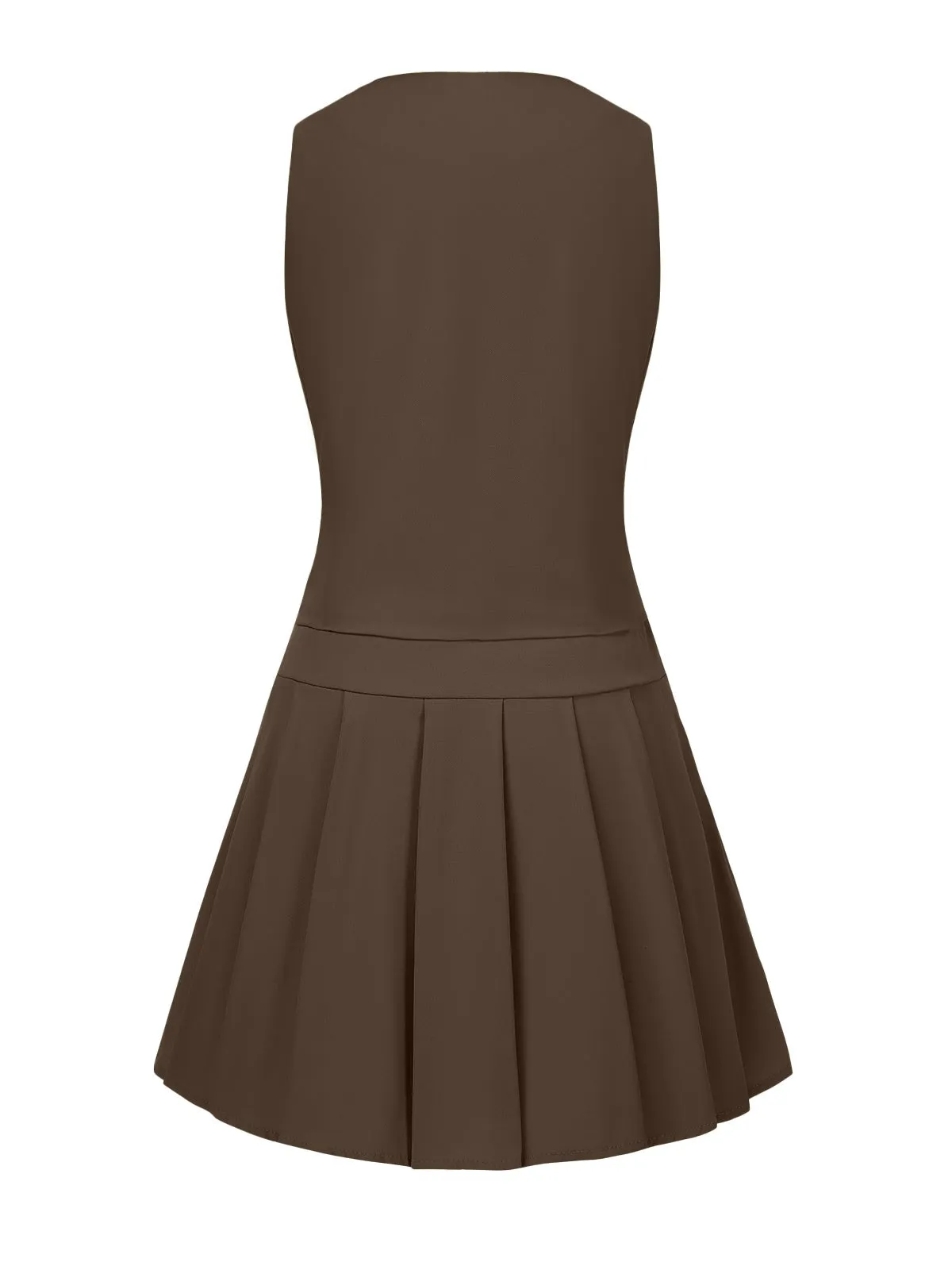 2PCS 1960s Solid Buttons Vest & Pleated Skirt sold by Retro Stage product image thumbnail 2