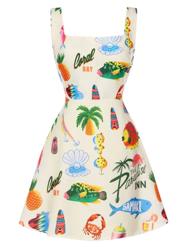 Multicolor 1960s Tropical Fruits Wide-Straps Dress sold by Retro Stage