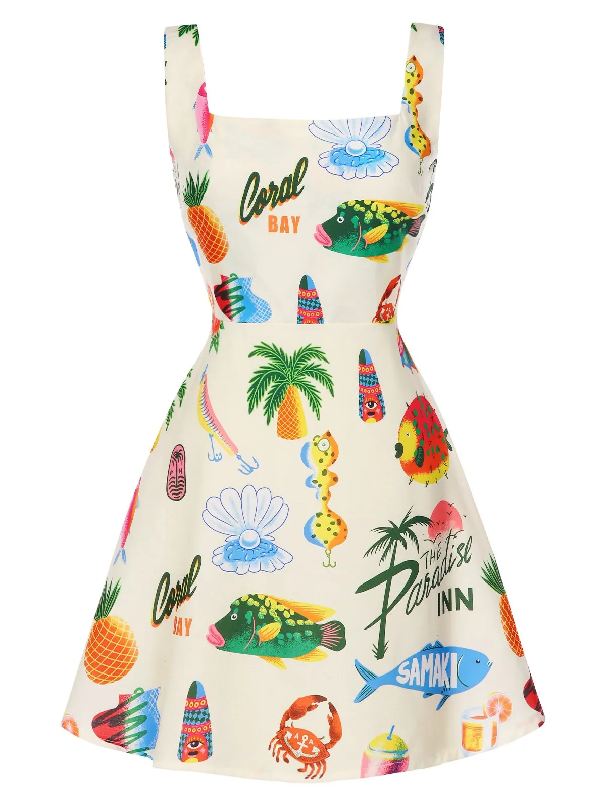 Multicolor 1960s Tropical Fruits Wide-Straps Dress sold by Retro Stage