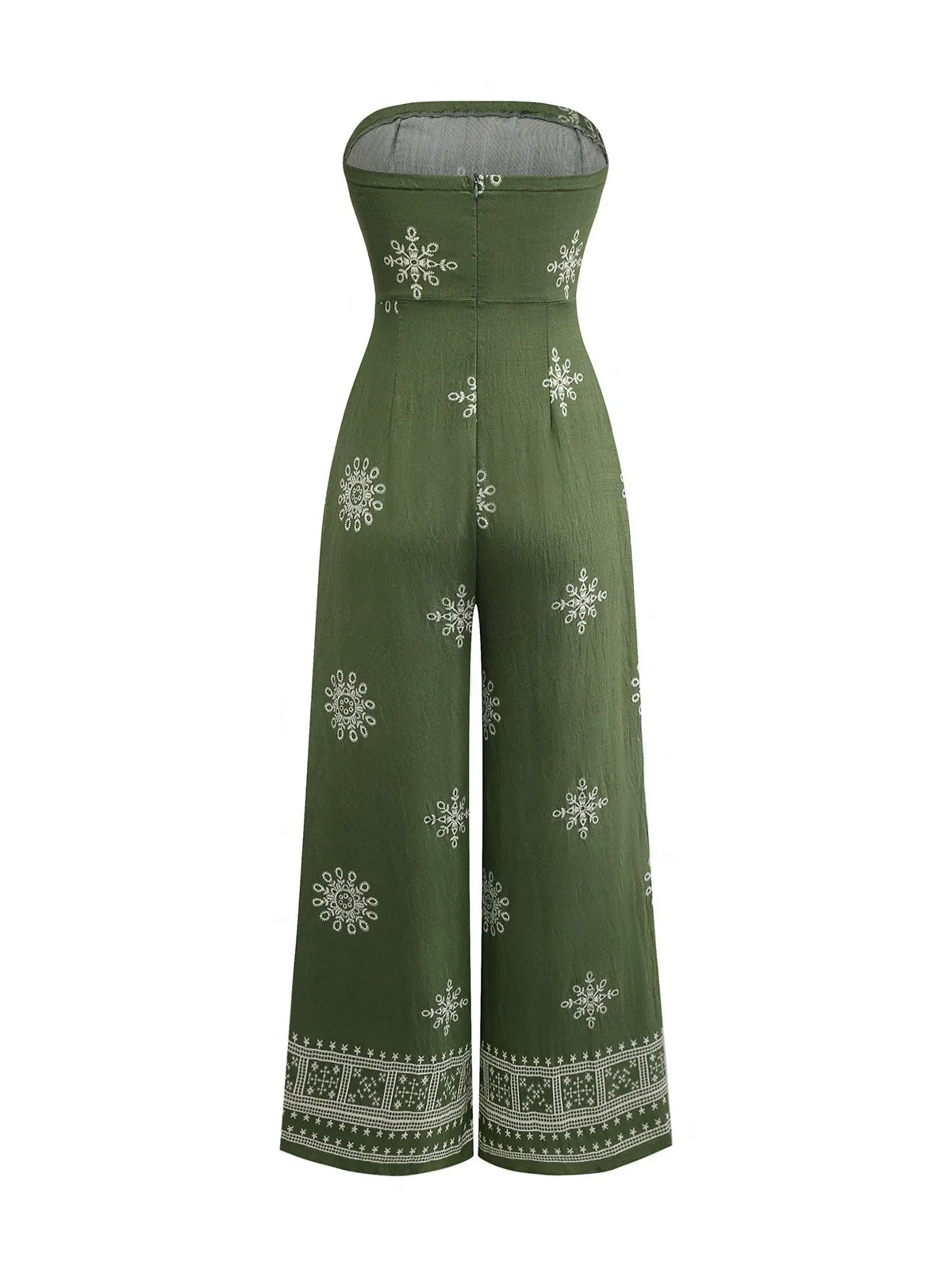 Green 1970s Wide-Legs Bohemian Bandeau Jumpsuit sold by Retro Stage product image thumbnail 2
