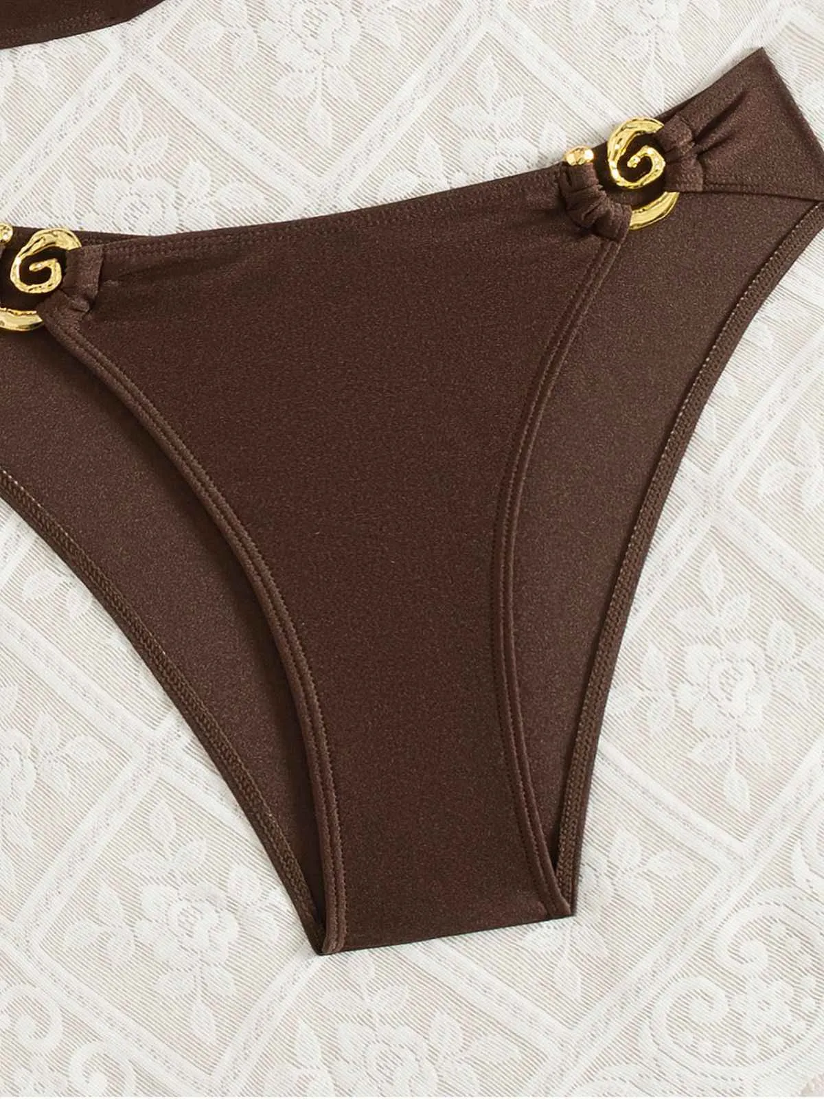 Brown 1950s Golden Ring Halter Bikini Set sold by Retro Stage product image thumbnail 3