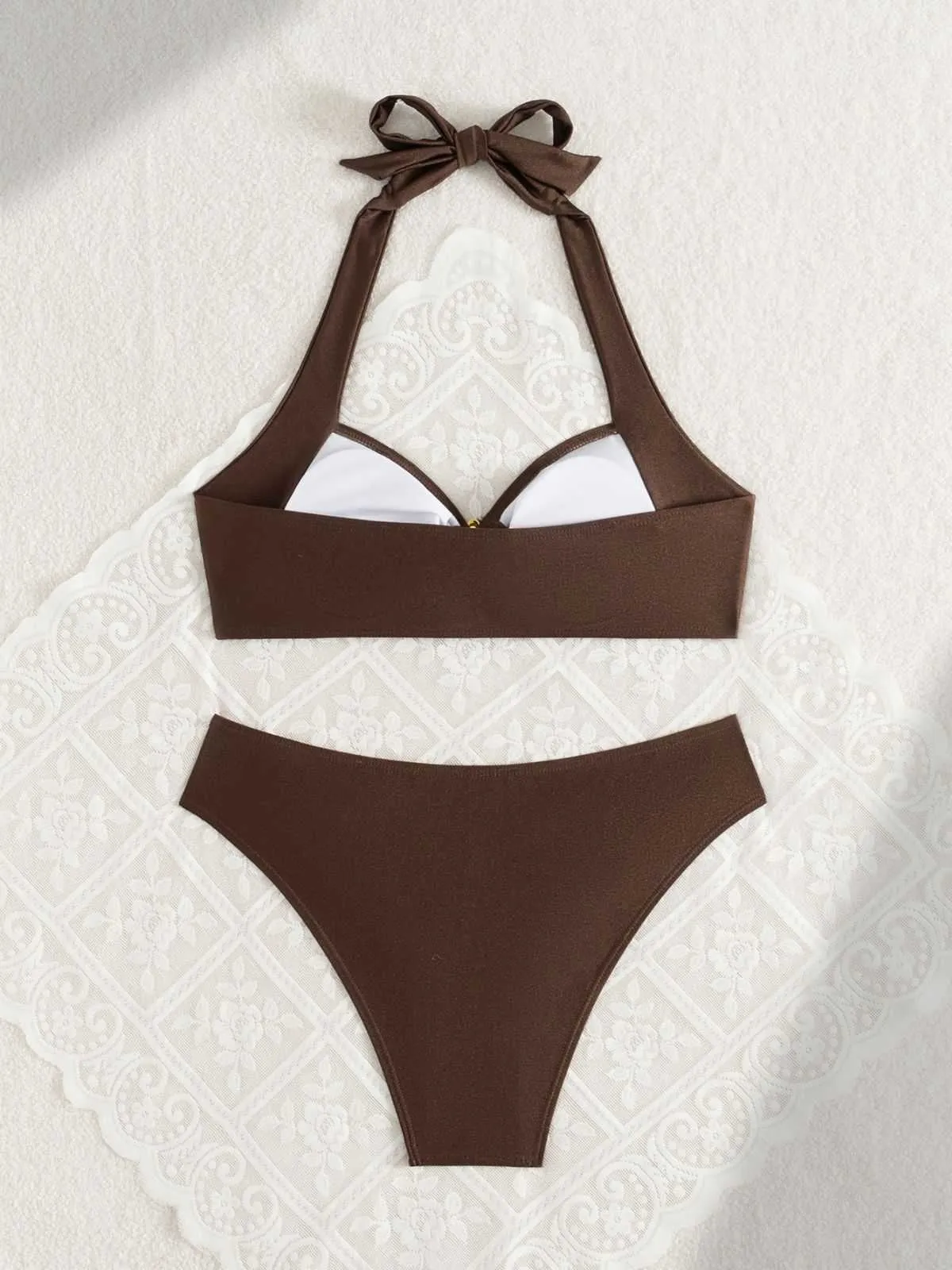 Brown 1950s Golden Ring Halter Bikini Set sold by Retro Stage product image thumbnail 2