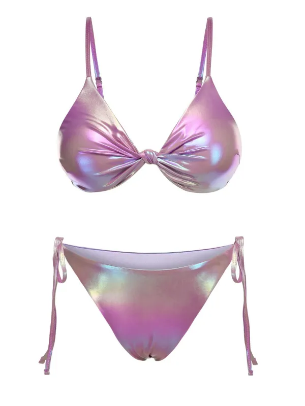 Purple 1970s Twist Glossy Bikini Set sold by Retro Stage