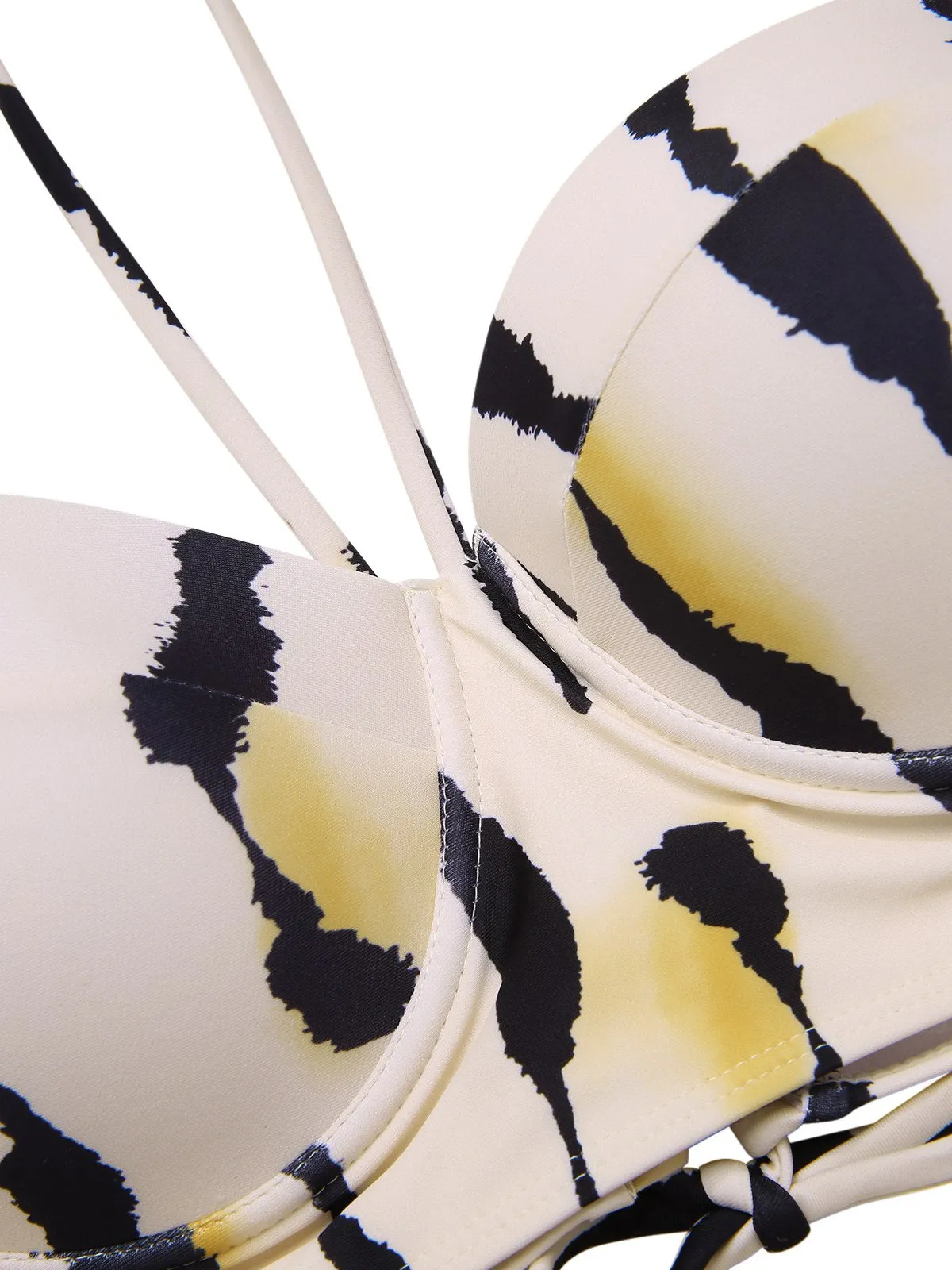 Beige 1950s Back Cross Straps Ink Splash Swimsuit sold by Retro Stage product image thumbnail 3