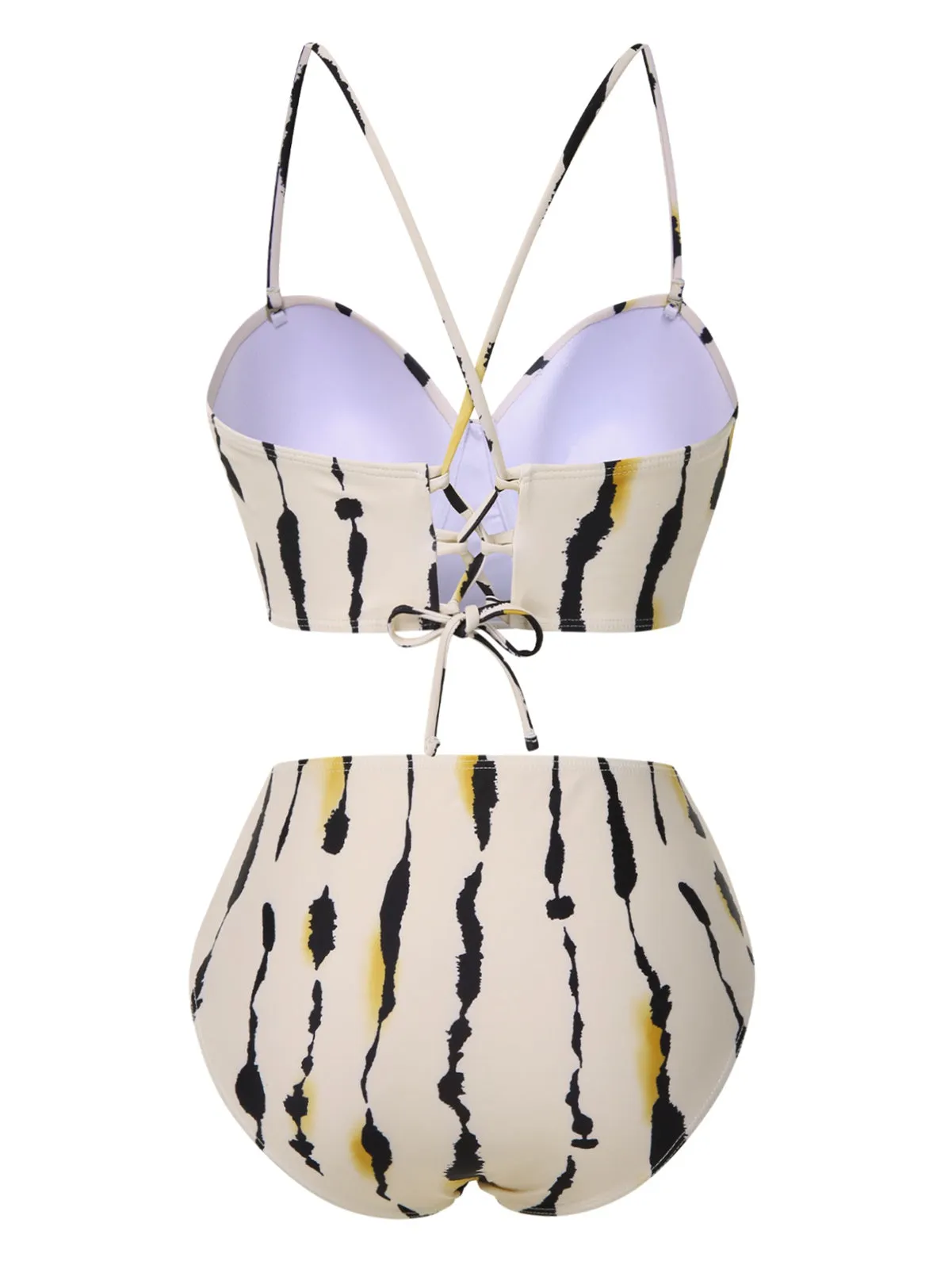 Beige 1950s Back Cross Straps Ink Splash Swimsuit sold by Retro Stage product image thumbnail 2