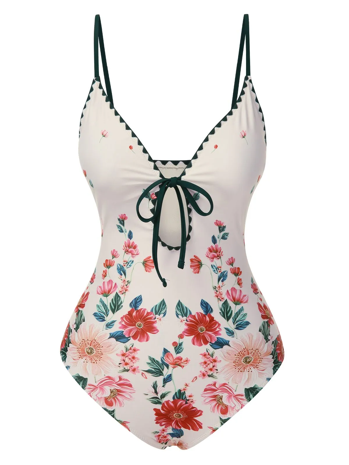 1950s Floral Print Spaghetti Strap One-Piece Swimsuit sold by Retro Stage