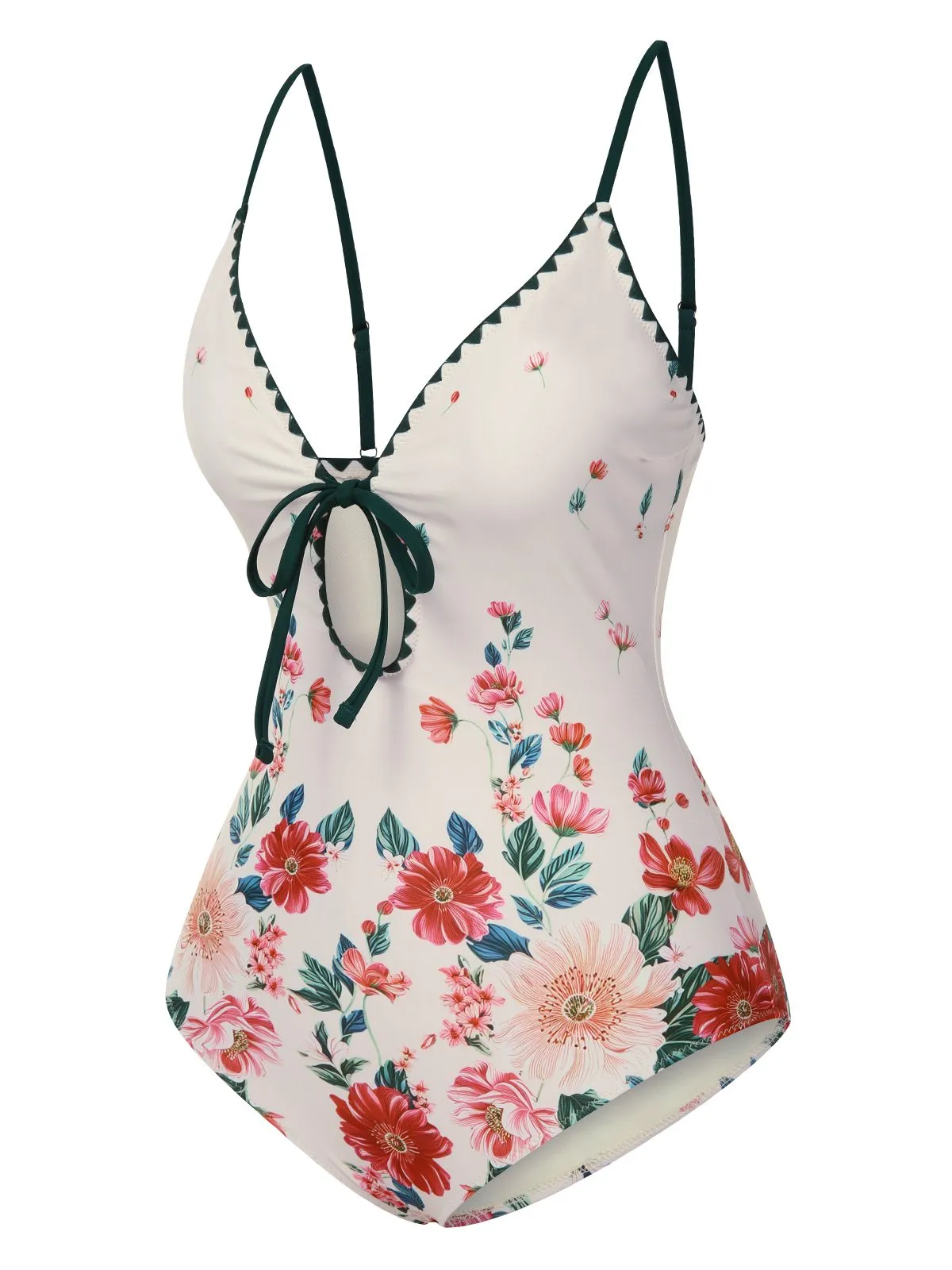 1950s Floral Print Spaghetti Strap One-Piece Swimsuit sold by Retro Stage product image thumbnail 2