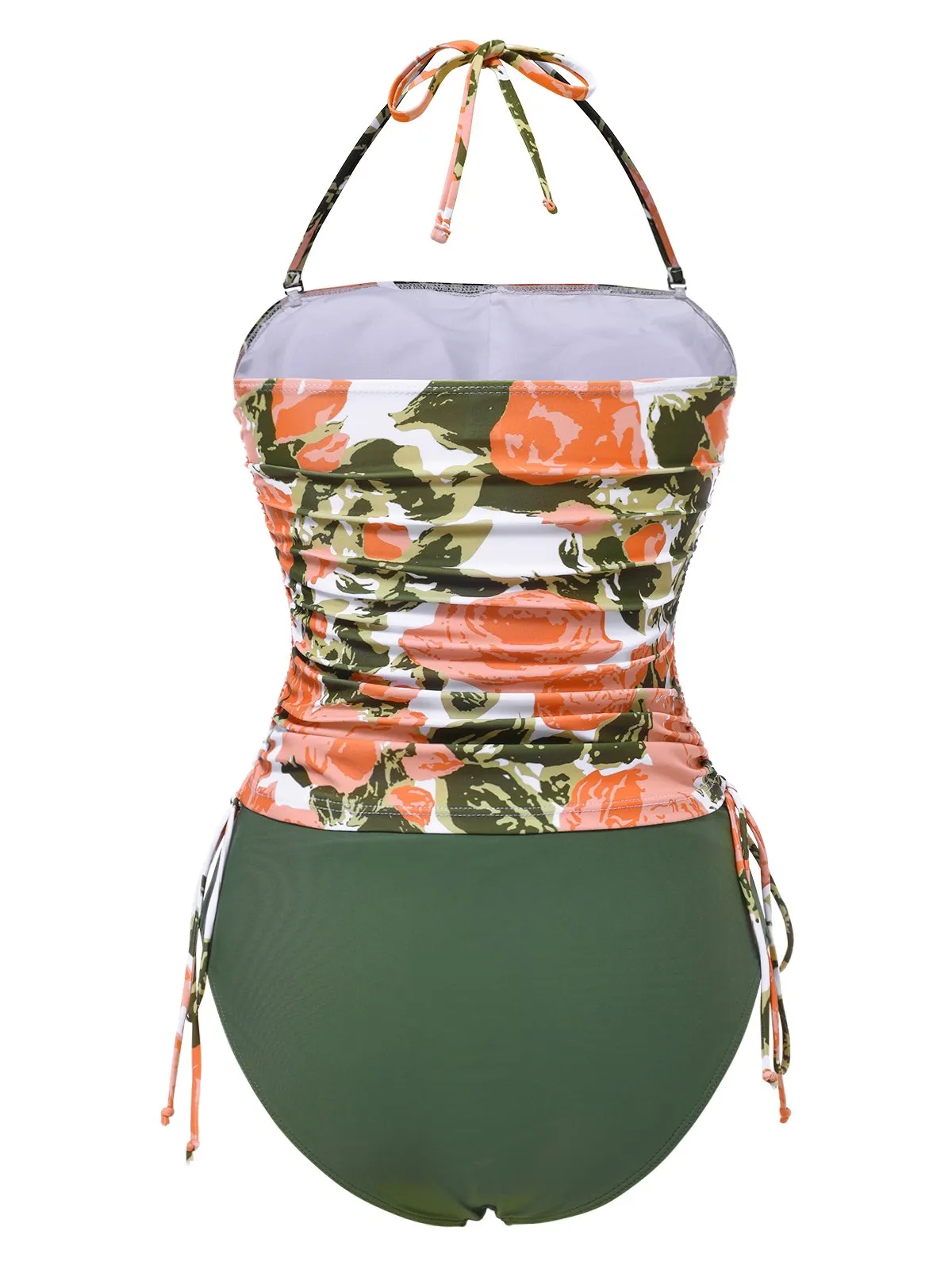 Green 1960s Bandeau Halter Floral Drawstring Swimsuit sold by Retro Stage product image thumbnail 3