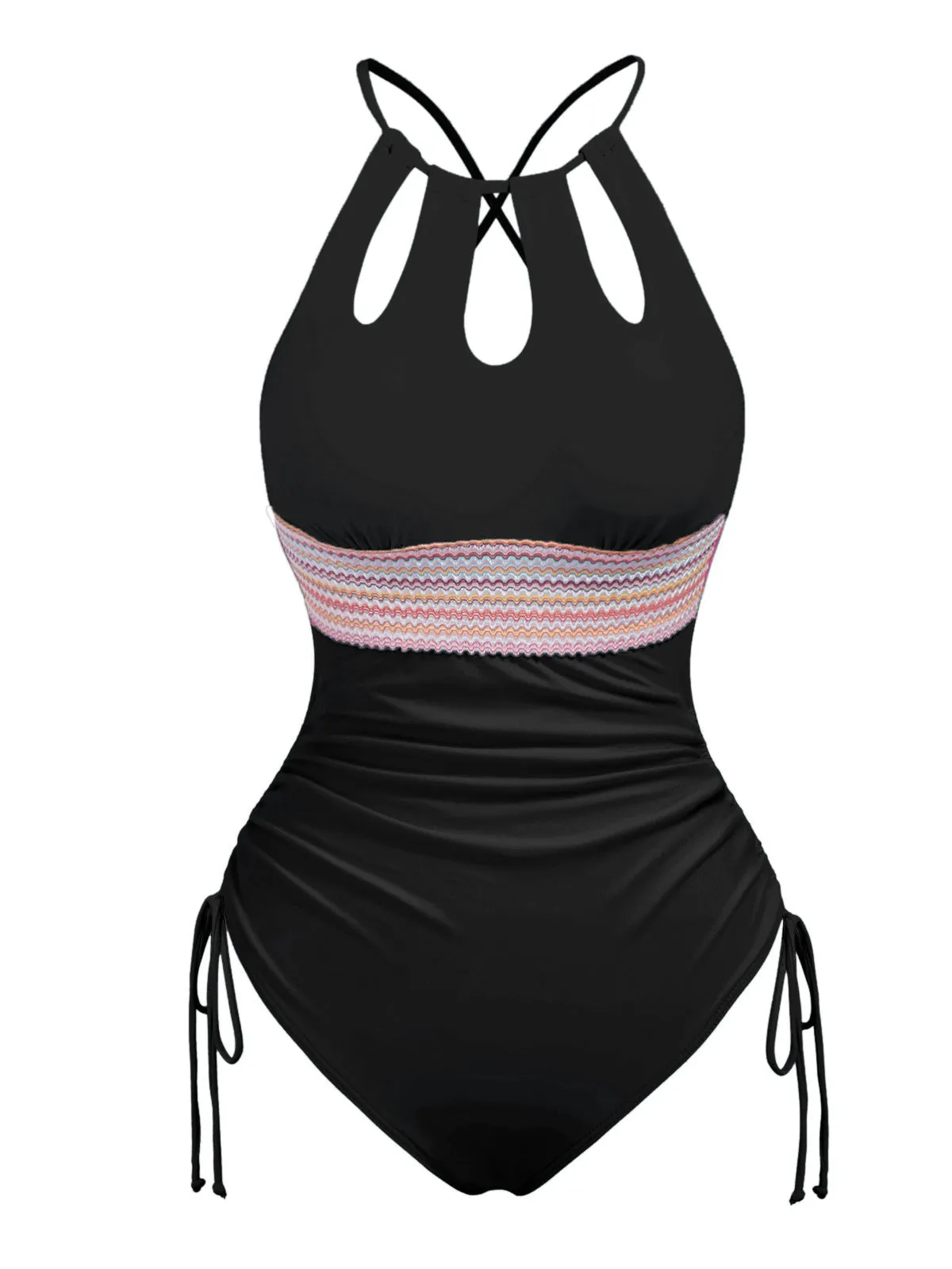 1950s Solid Keyhole Collar Cross-Bind Swimsuit sold by Retro Stage