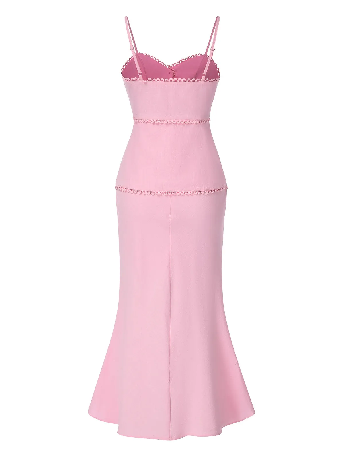 2PCS Pink 1930s Solid Cotton Spaghetti Strap Camisole & Fishtail Skirt sold by Retro Stage product image thumbnail 3
