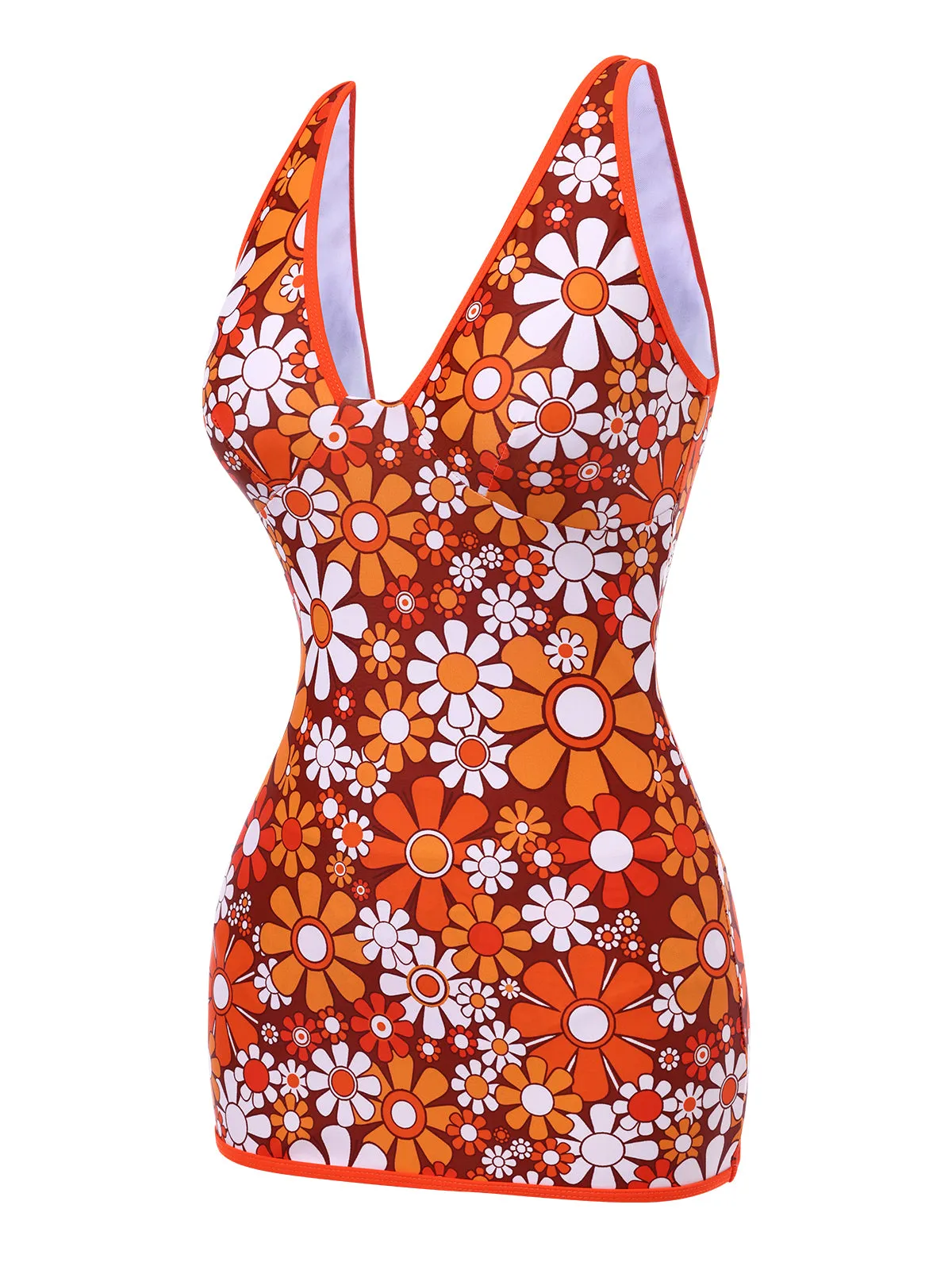 Brown 1960s Bohemian Psychedelic Floral One-Piece Swimsuit sold by Retro Stage product image thumbnail 3