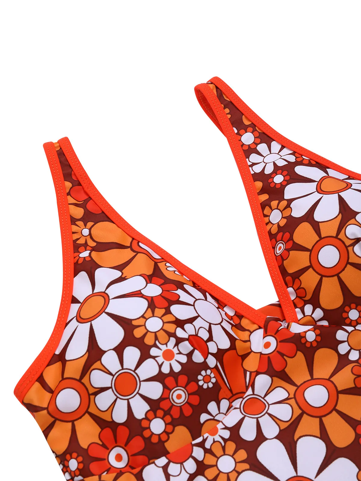 Brown 1960s Bohemian Psychedelic Floral One-Piece Swimsuit sold by Retro Stage product image thumbnail 5