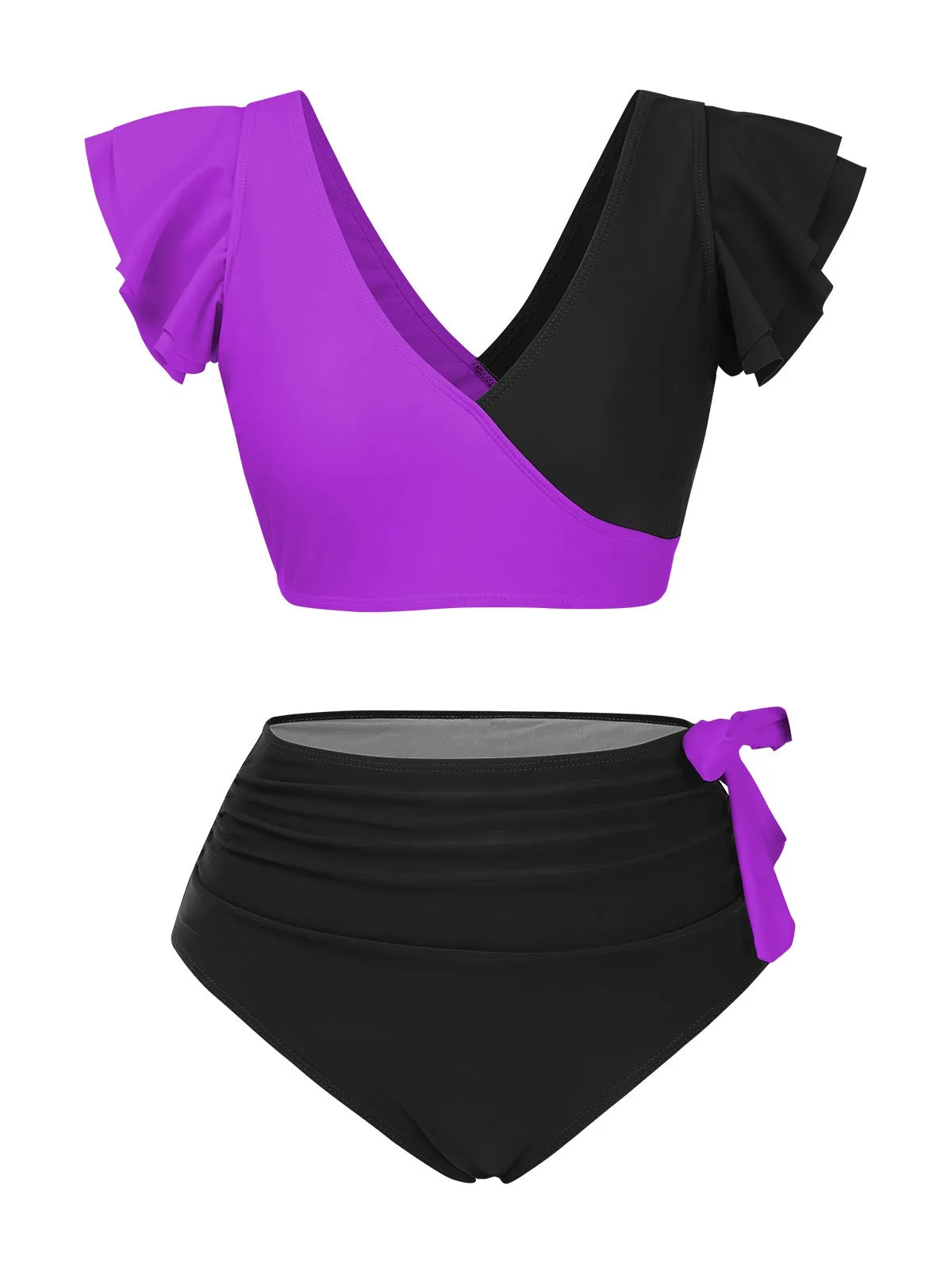 1950s Colorblock Ruffle Ruched Bow Bikini Set sold by Retro Stage product image thumbnail 4