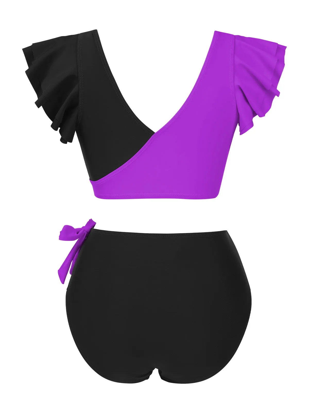 1950s Colorblock Ruffle Ruched Bow Bikini Set sold by Retro Stage product image thumbnail 5