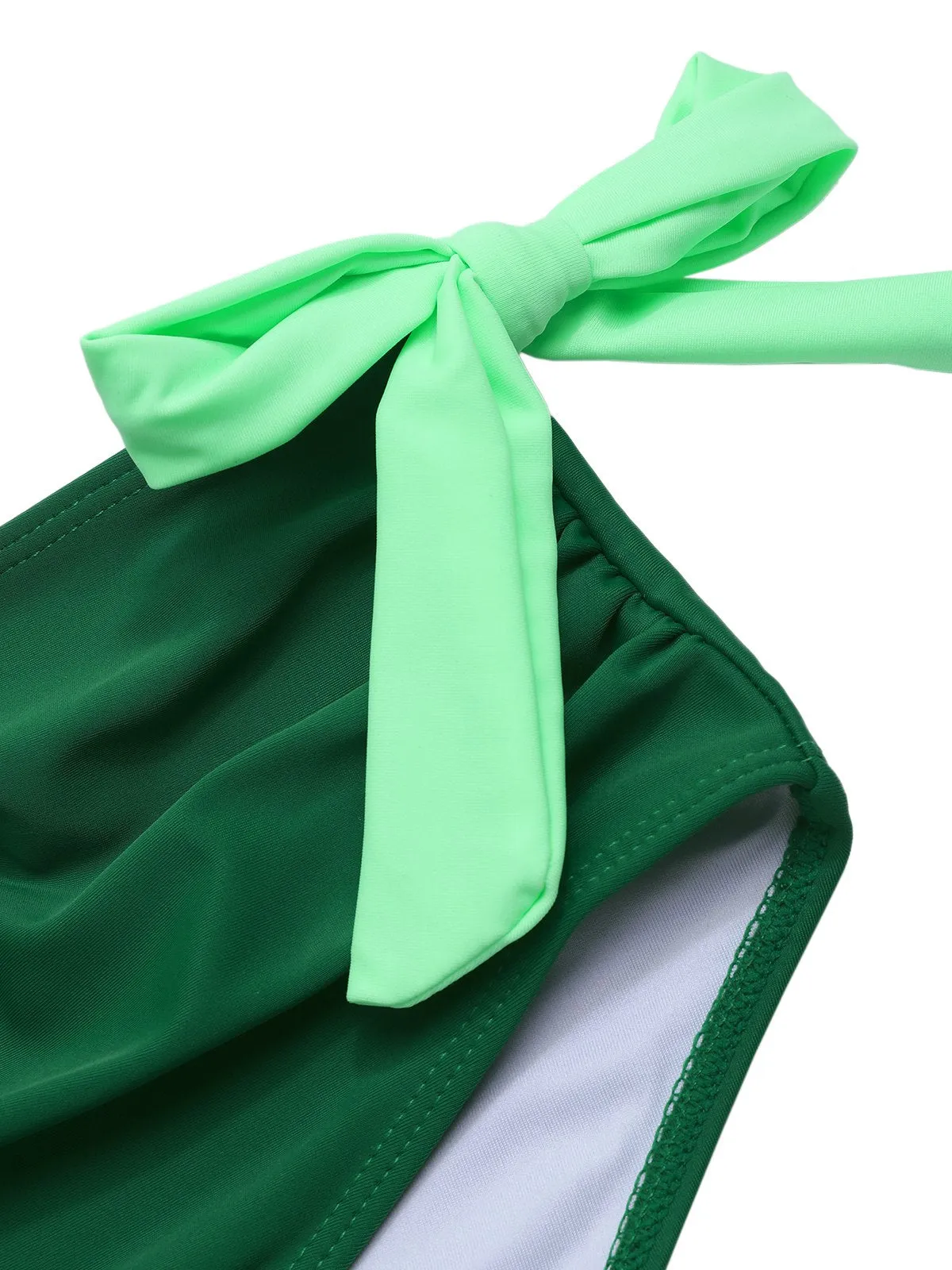 1950s Colorblock Ruffle Ruched Bow Bikini Set sold by Retro Stage product image thumbnail 3