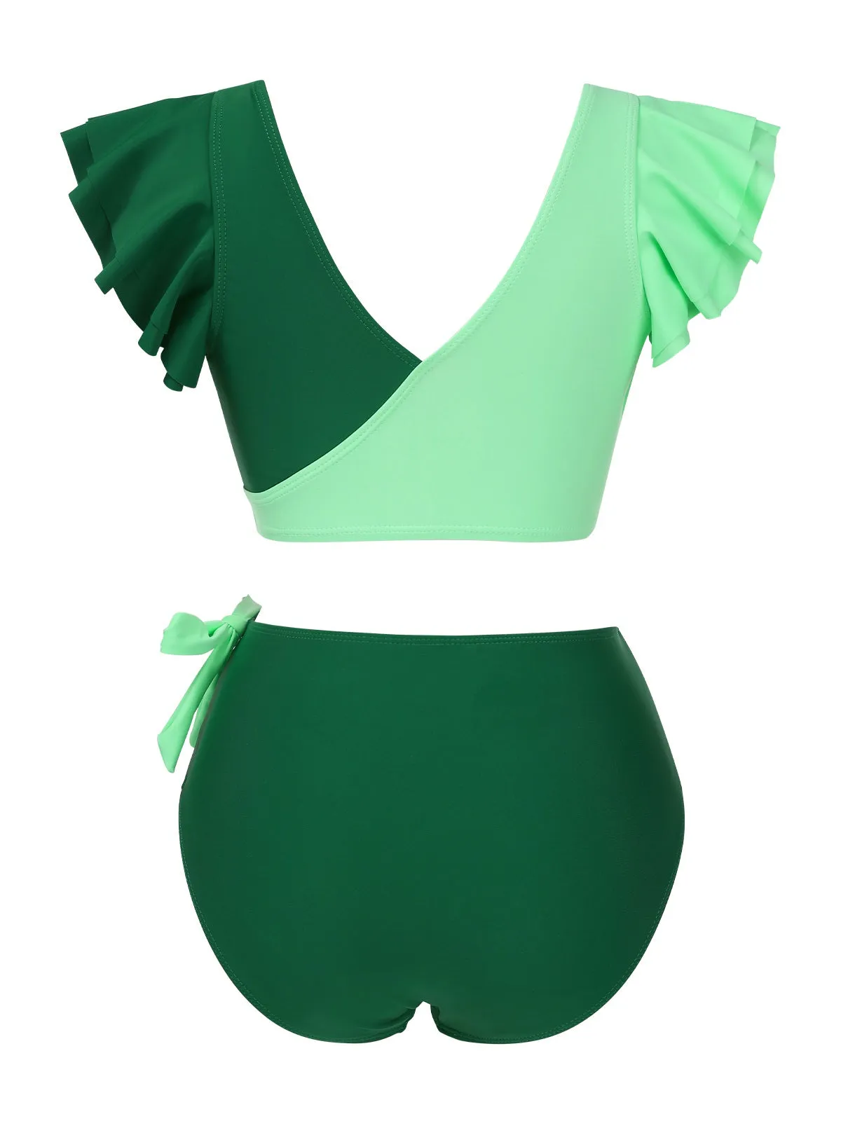 1950s Colorblock Ruffle Ruched Bow Bikini Set sold by Retro Stage product image thumbnail 2