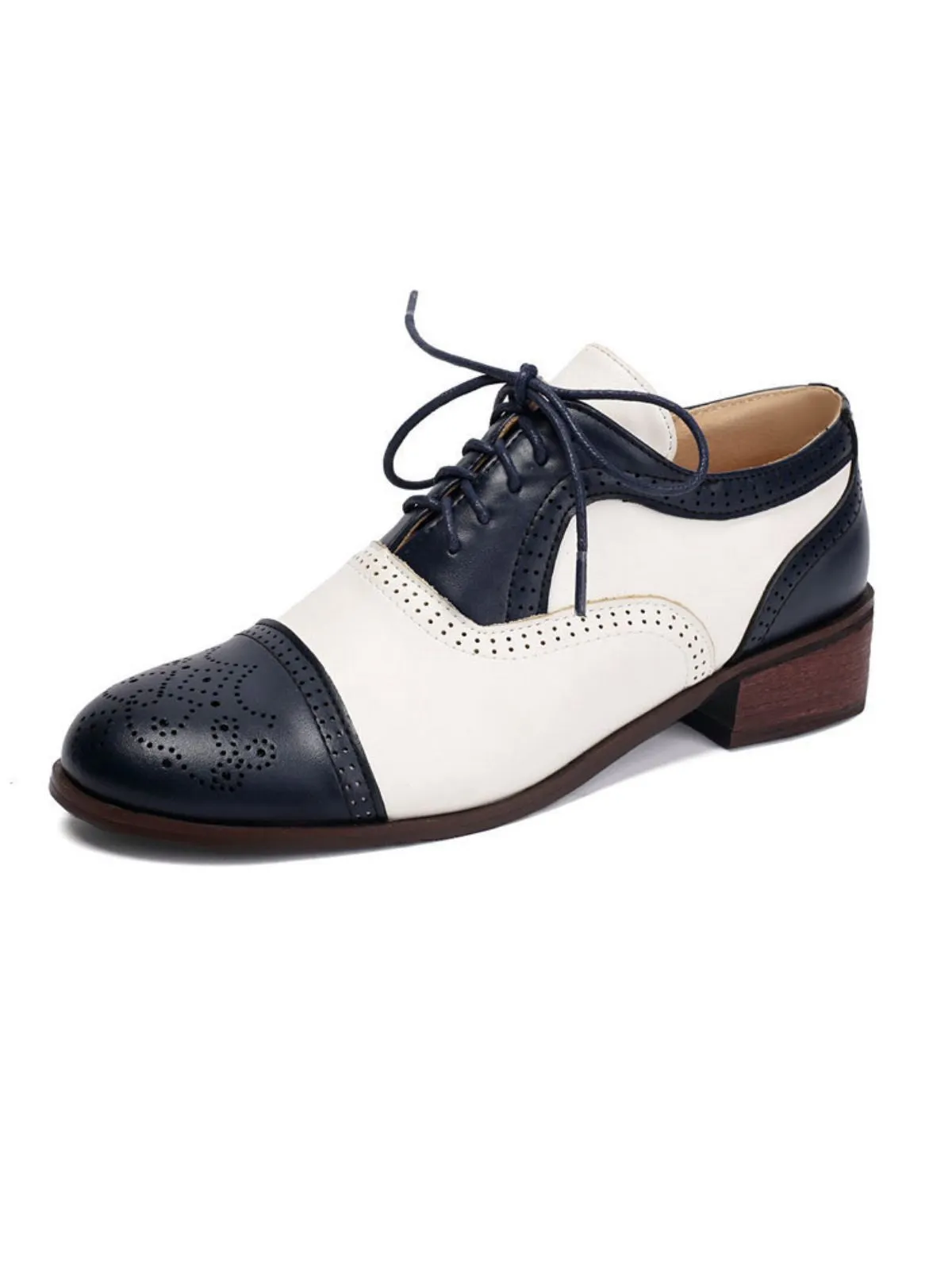 Colorblock Leather Round Toe Strappy Oxford Shoes sold by Retro Stage product image thumbnail 2