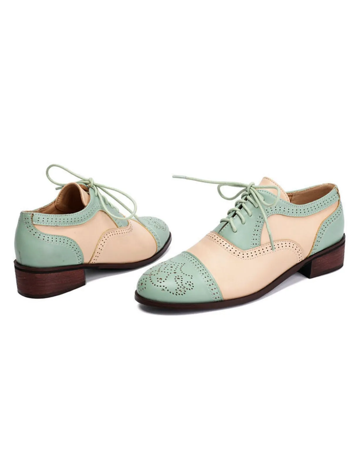 Colorblock Leather Round Toe Strappy Oxford Shoes sold by Retro Stage product image thumbnail 4