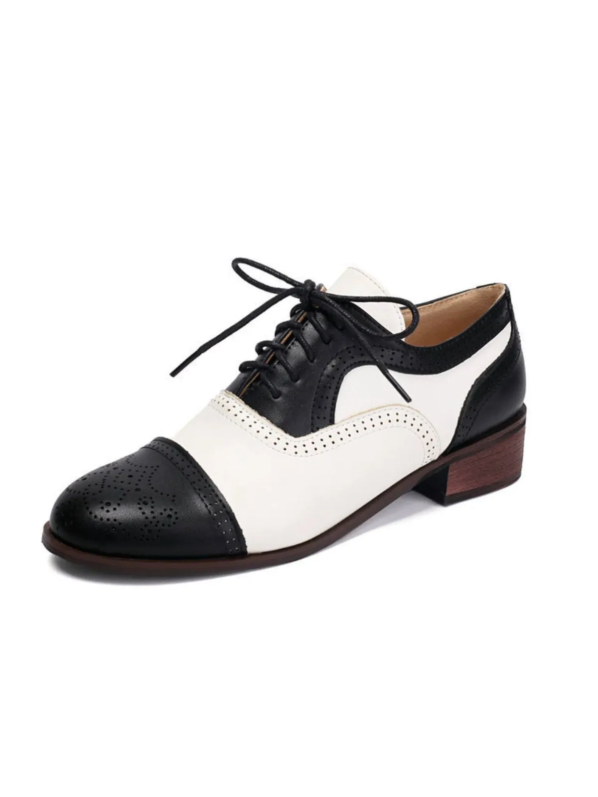 Colorblock Leather Round Toe Strappy Oxford Shoes sold by Retro Stage