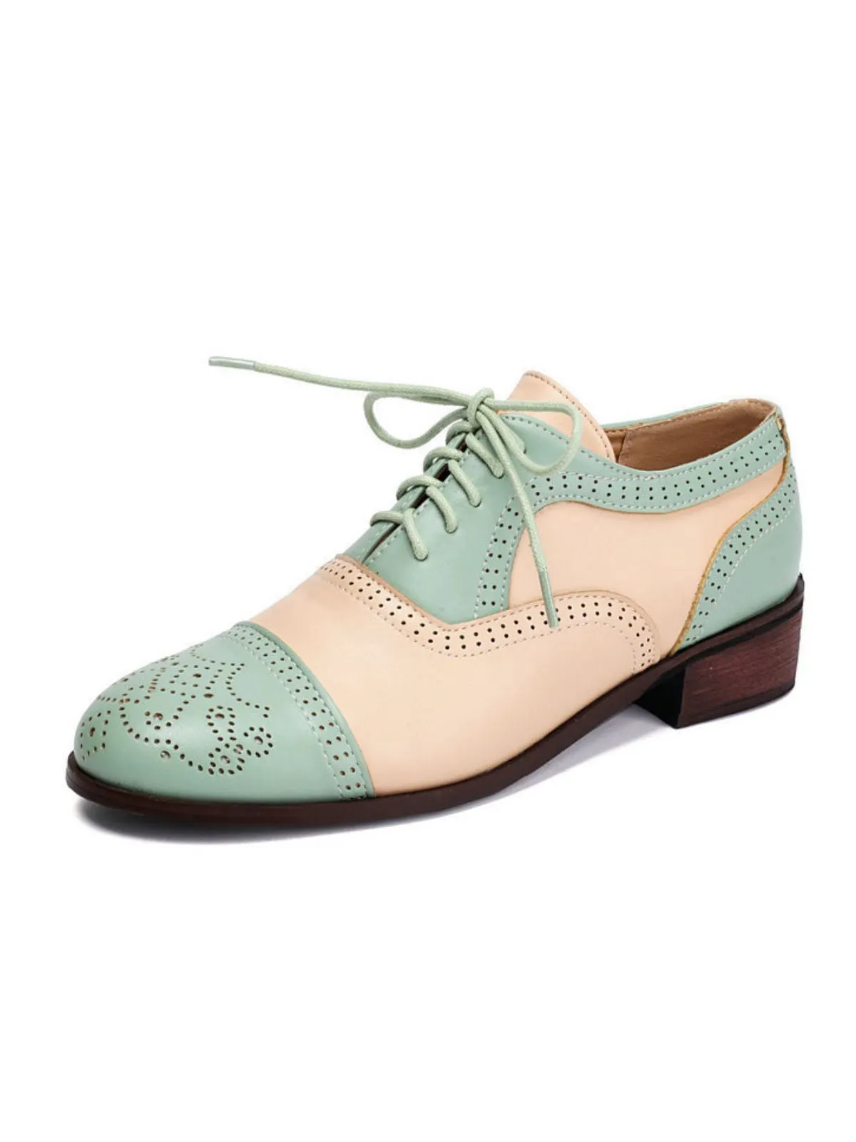 Colorblock Leather Round Toe Strappy Oxford Shoes sold by Retro Stage product image thumbnail 3