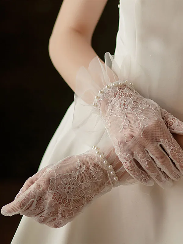 Pearl Sutured Chiffon Lace Gloves sold by Retro Stage