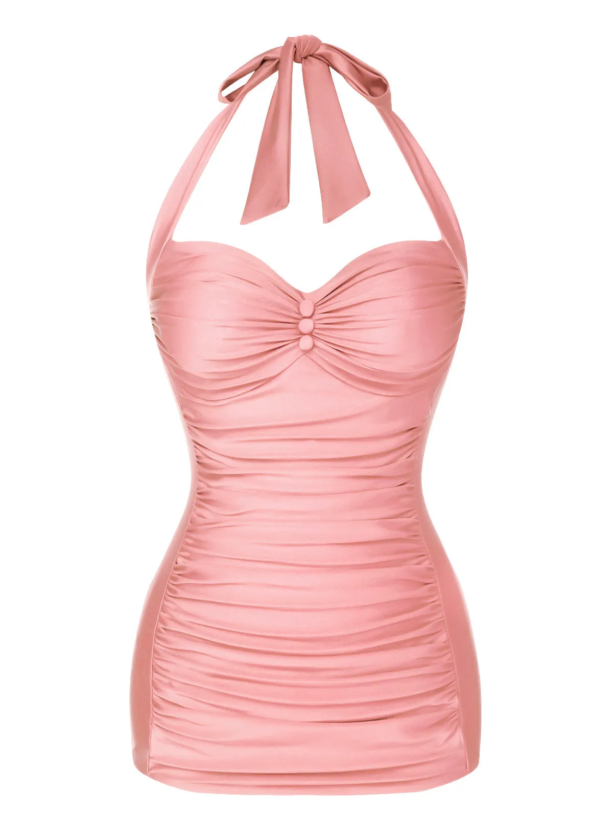 Purple 1950s Solid Gathered Halter Swimsuit sold by Retro Stage product image thumbnail 3