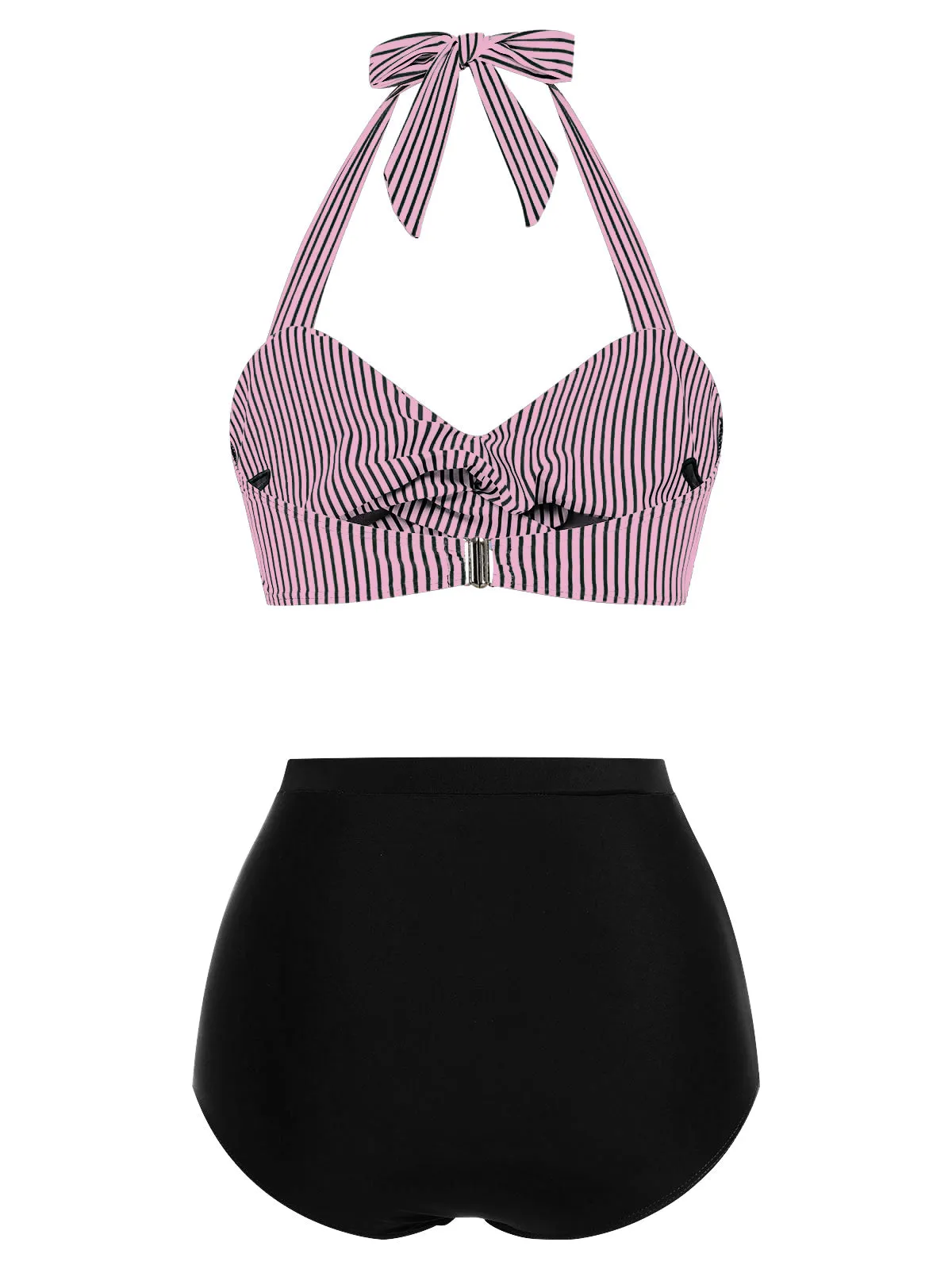 Pink & Black 1940s Striped Halter Swimsuit Set sold by Retro Stage product image thumbnail 2
