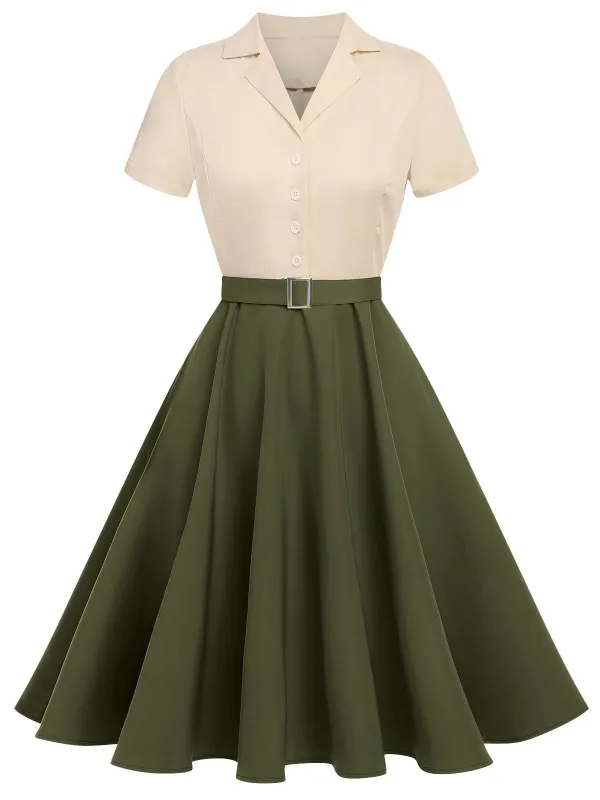 Khaki Green 1950s Vintage Button Dress sold by Retro Stage