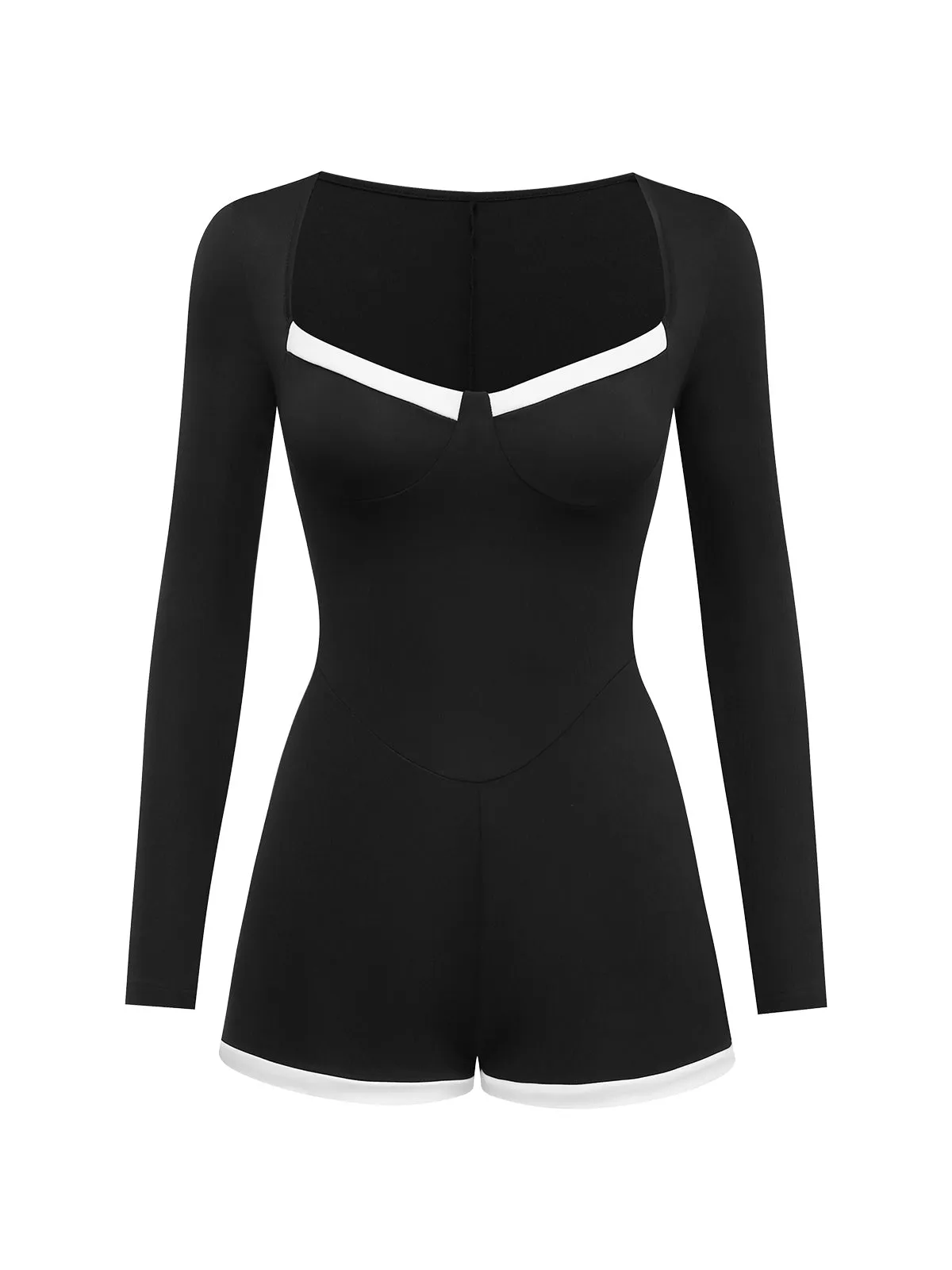 Black 1950s Square Neck Long Sleeve Romper sold by Retro Stage