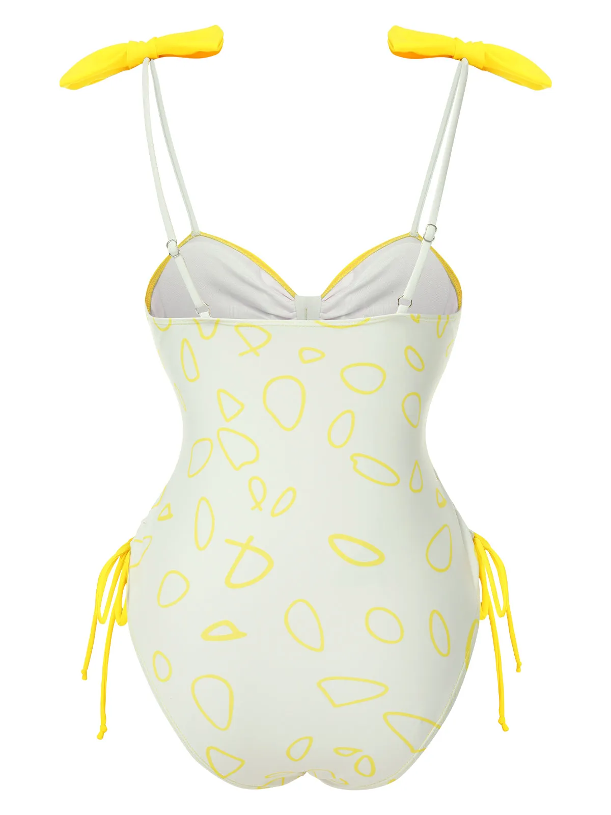 Yellow 1950s Bow Geometric Suspenders Swimsuit sold by Retro Stage product image thumbnail 2