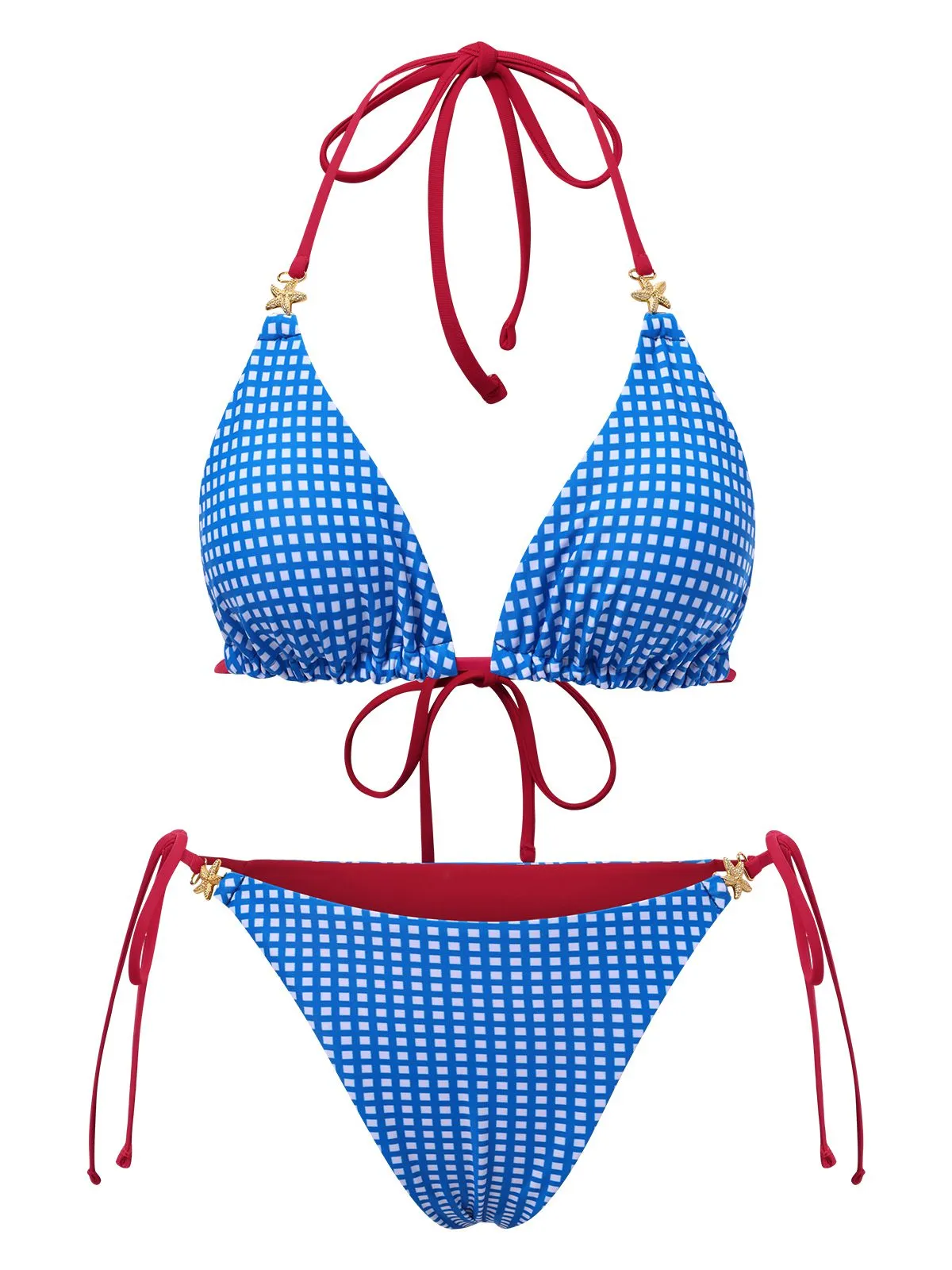 2PCS Blue 1950s Halter Plaid Alloy Star Bikini Set & Shorts sold by Retro Stage product image thumbnail 2