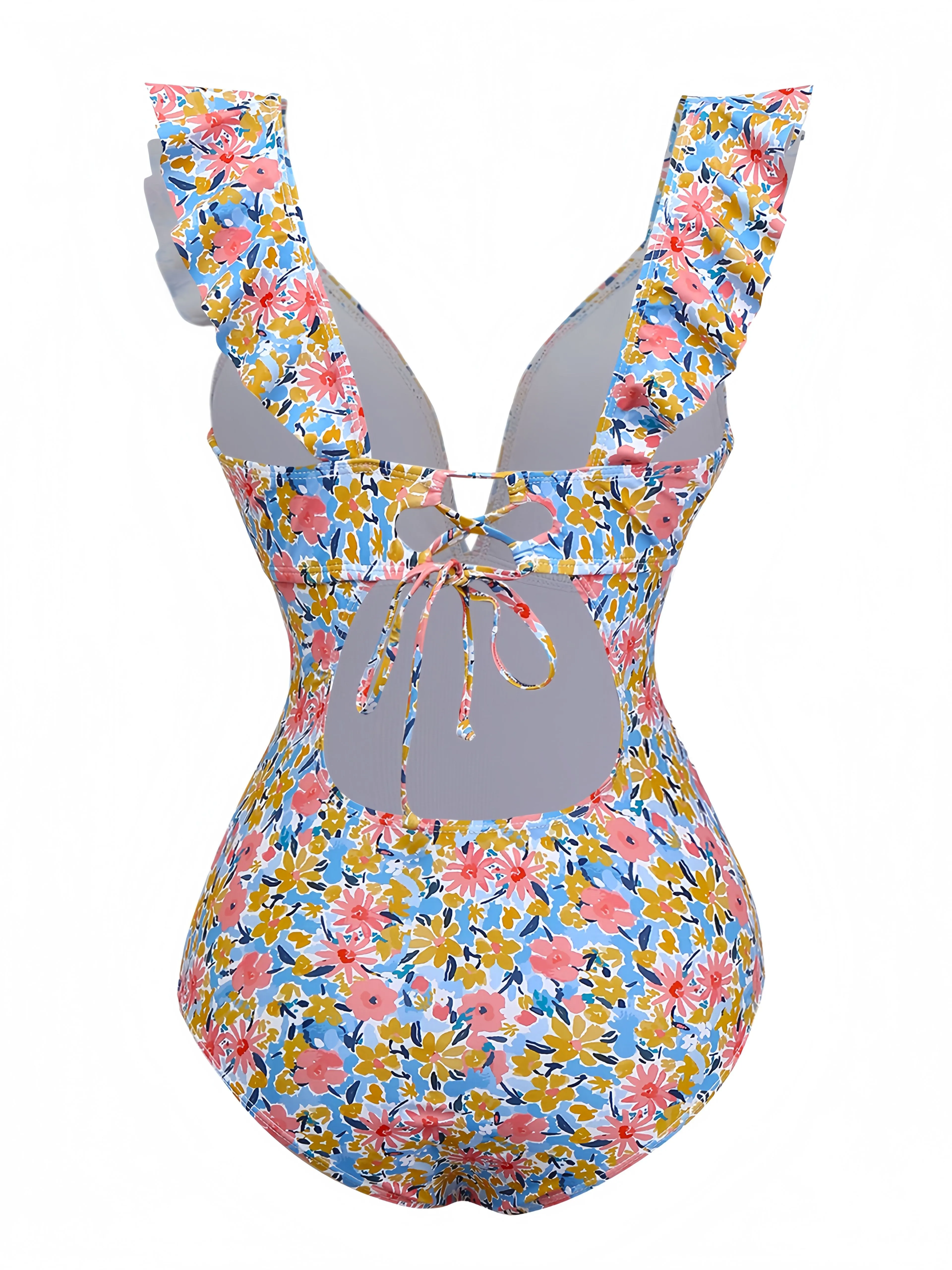 1950s Ruffled Ditsy Floral Deep V-Neck Swimsuit sold by Retro Stage product image thumbnail 2