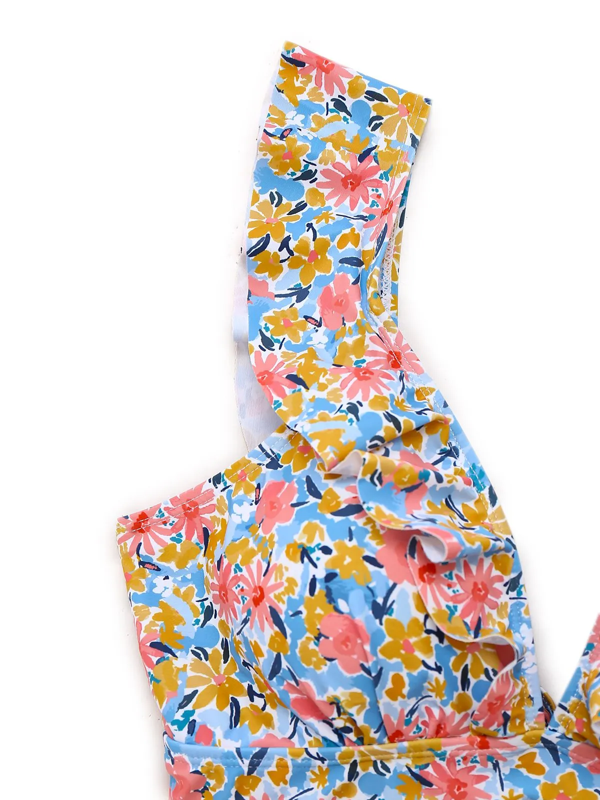 1950s Ruffled Ditsy Floral Deep V-Neck Swimsuit sold by Retro Stage product image thumbnail 4