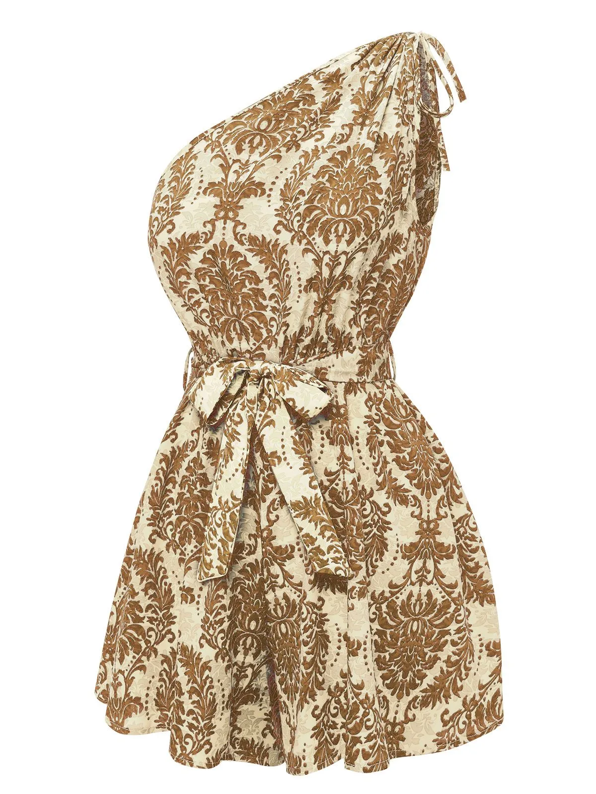 1950s One Shoulder Floral Print Belted Romper sold by Retro Stage product image thumbnail 2