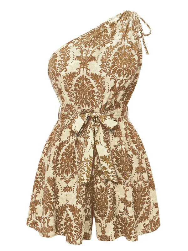 1950s One Shoulder Floral Print Belted Romper sold by Retro Stage